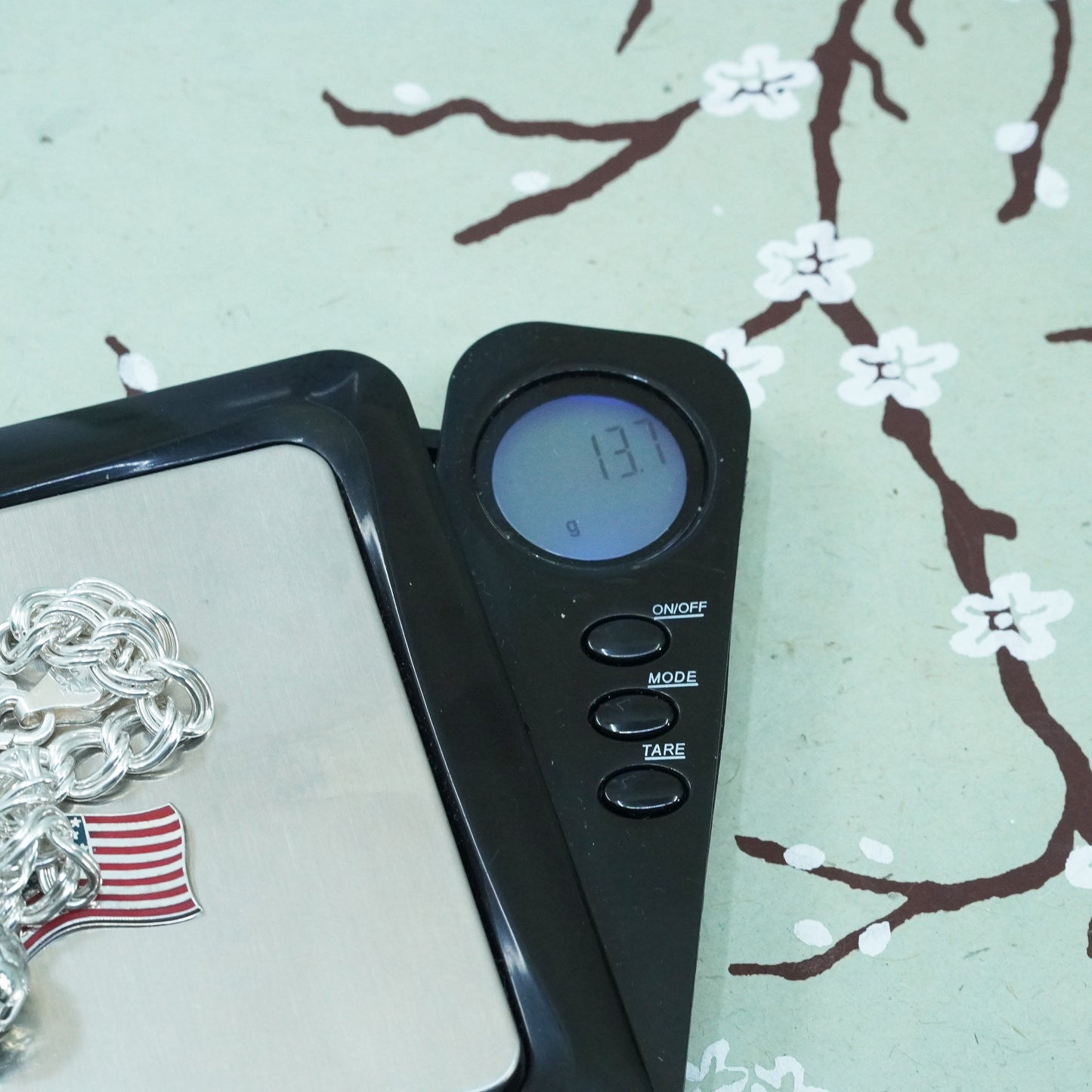 6.5”, sterling silver bracelet, 925 curb chain Soccer American flag charms