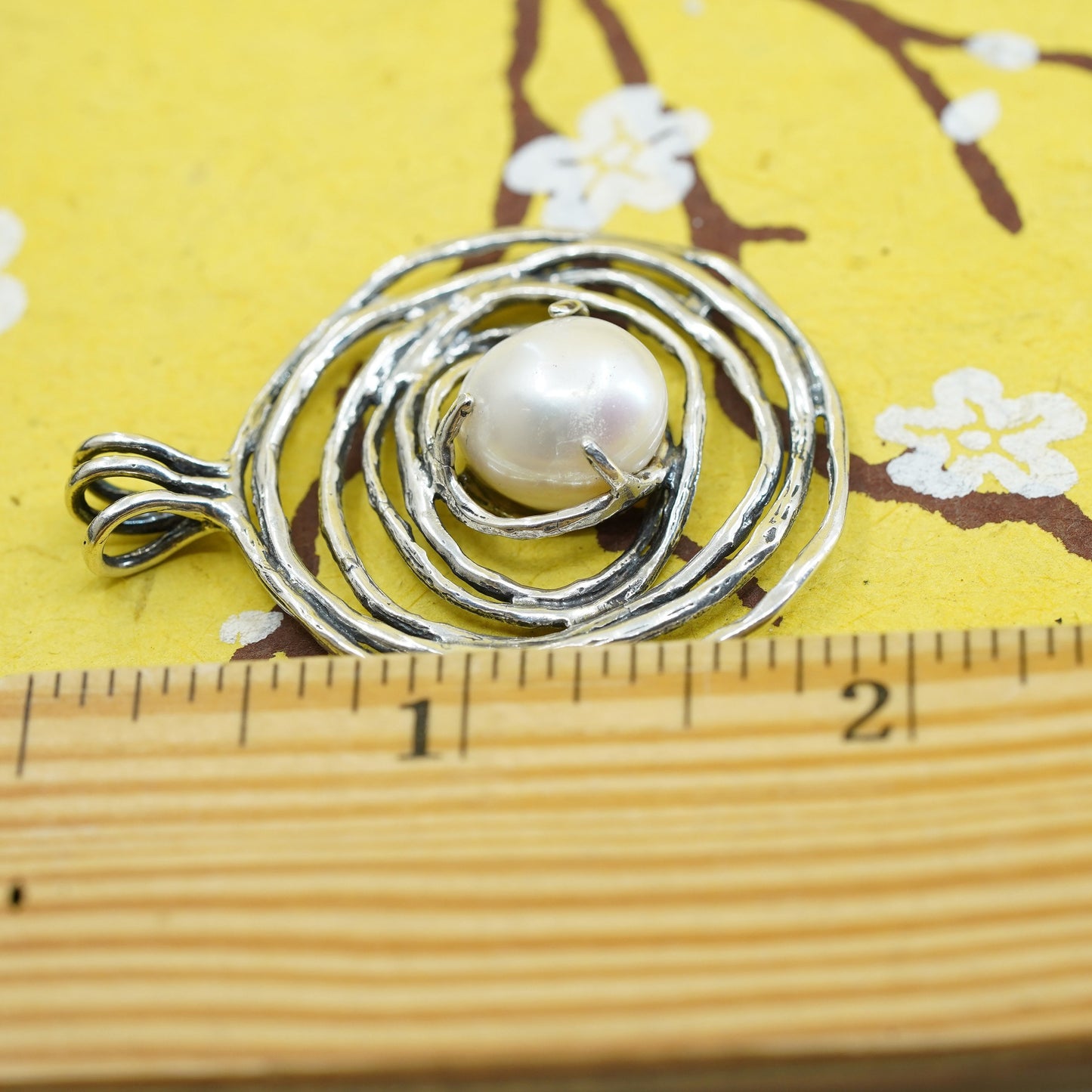 Vintage Israel sterling 925 silver handmade pendant with pearl