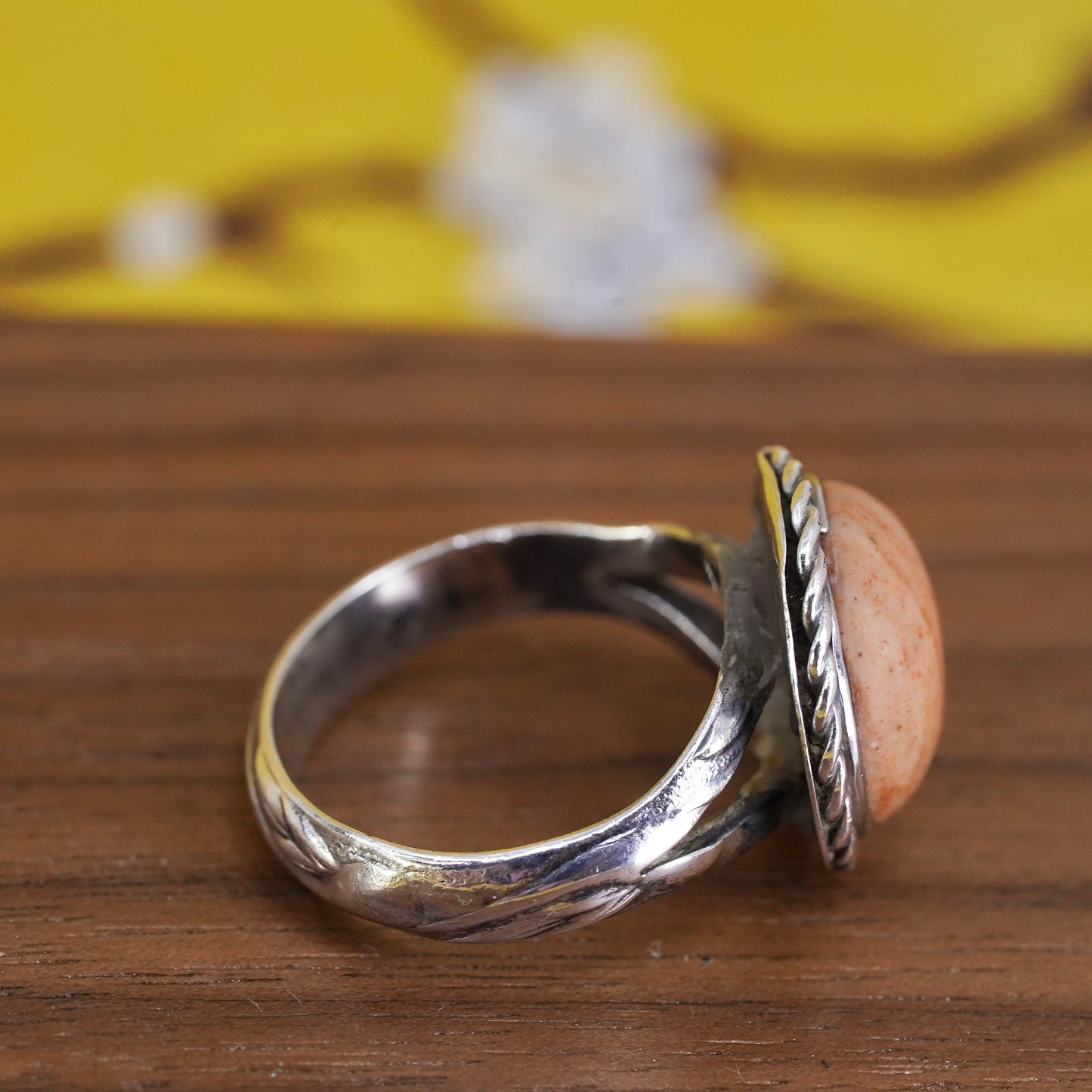 Size 7.5, Sterling 925 silver handmade ring with sunstone, southwestern jewelry