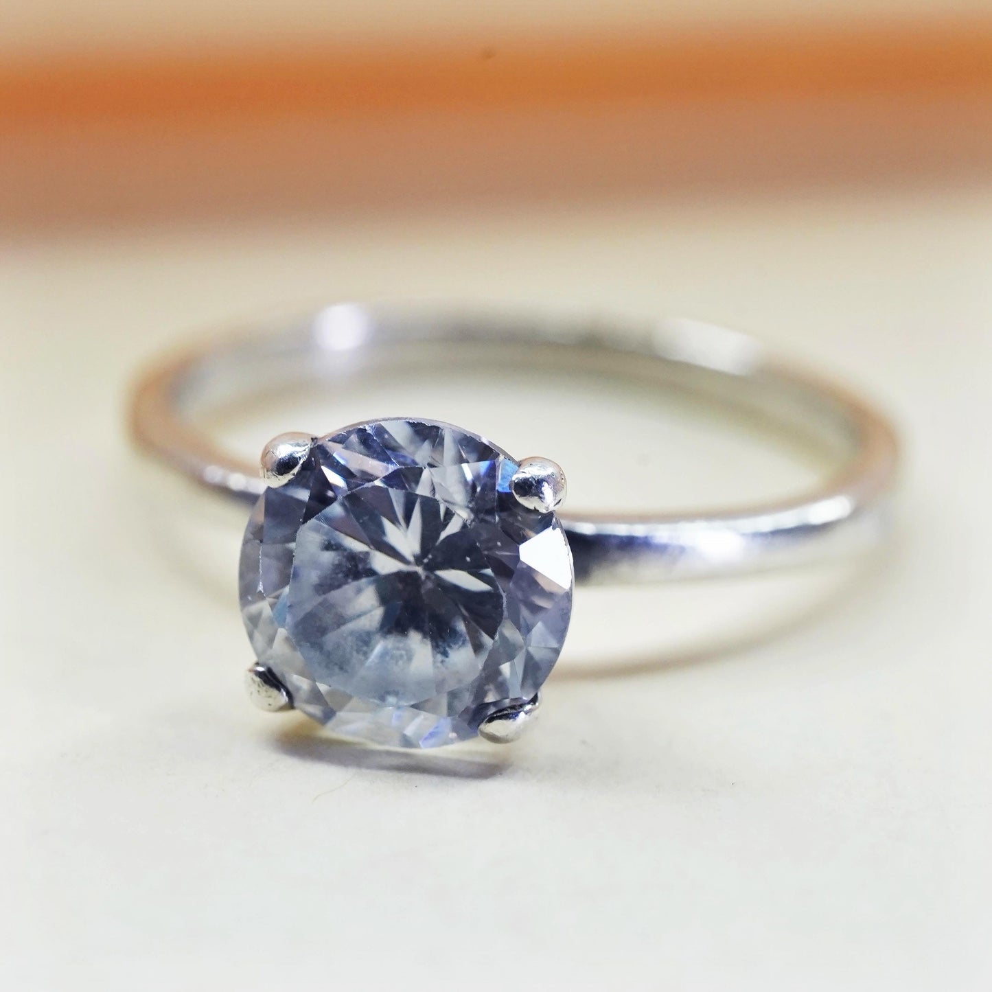 Size 6.5, Vintage handmade sterling 925 silver engagement cz ring