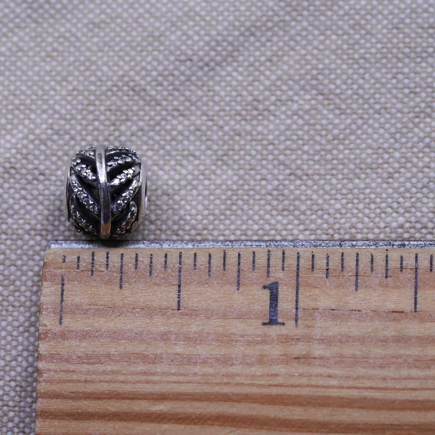 Vintage Sterling 925 silver handmade pendant leaf bead charm with cluster cz