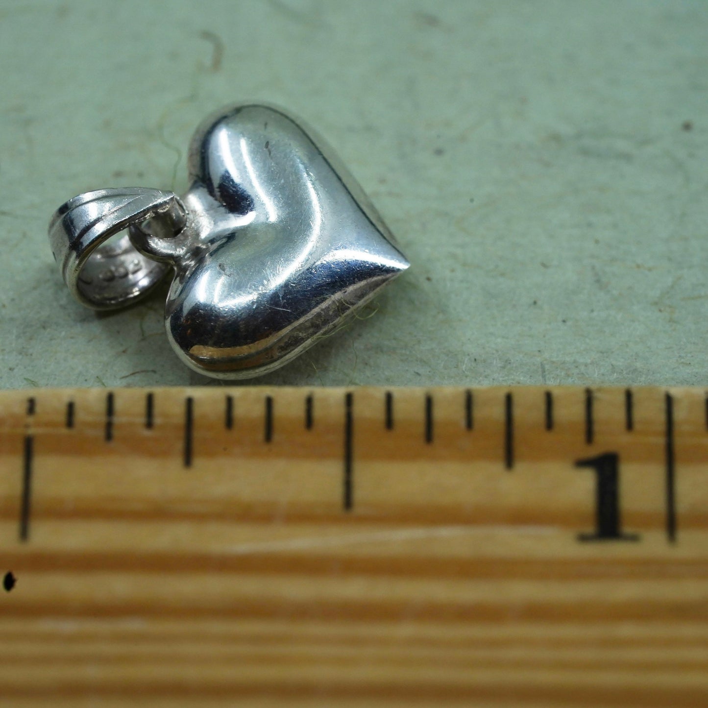 Vintage handmade sterling silver puffy heart charm, 925 charm pendant