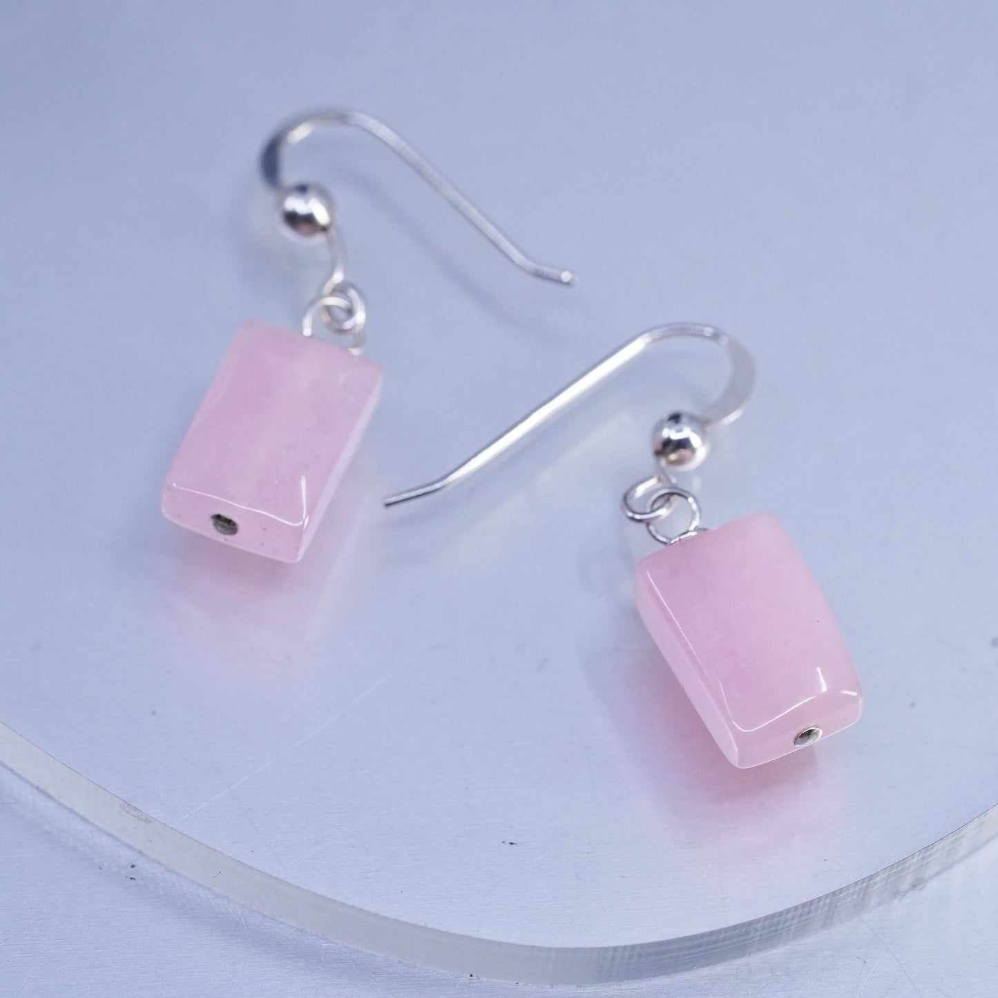 Vintage Sterling 925 silver handmade earrings with pink rose quartz