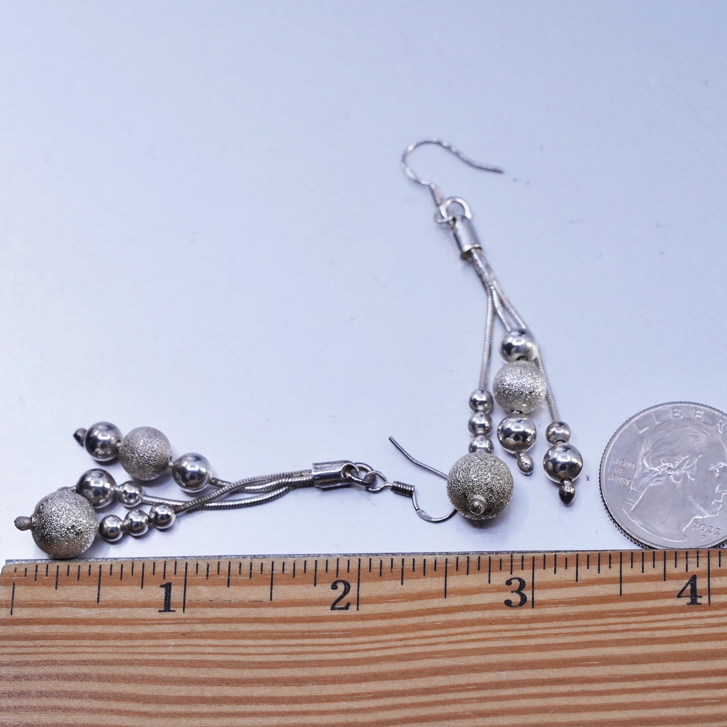 Vintage Sterling 925 silver snake chain fringe beads earrings
