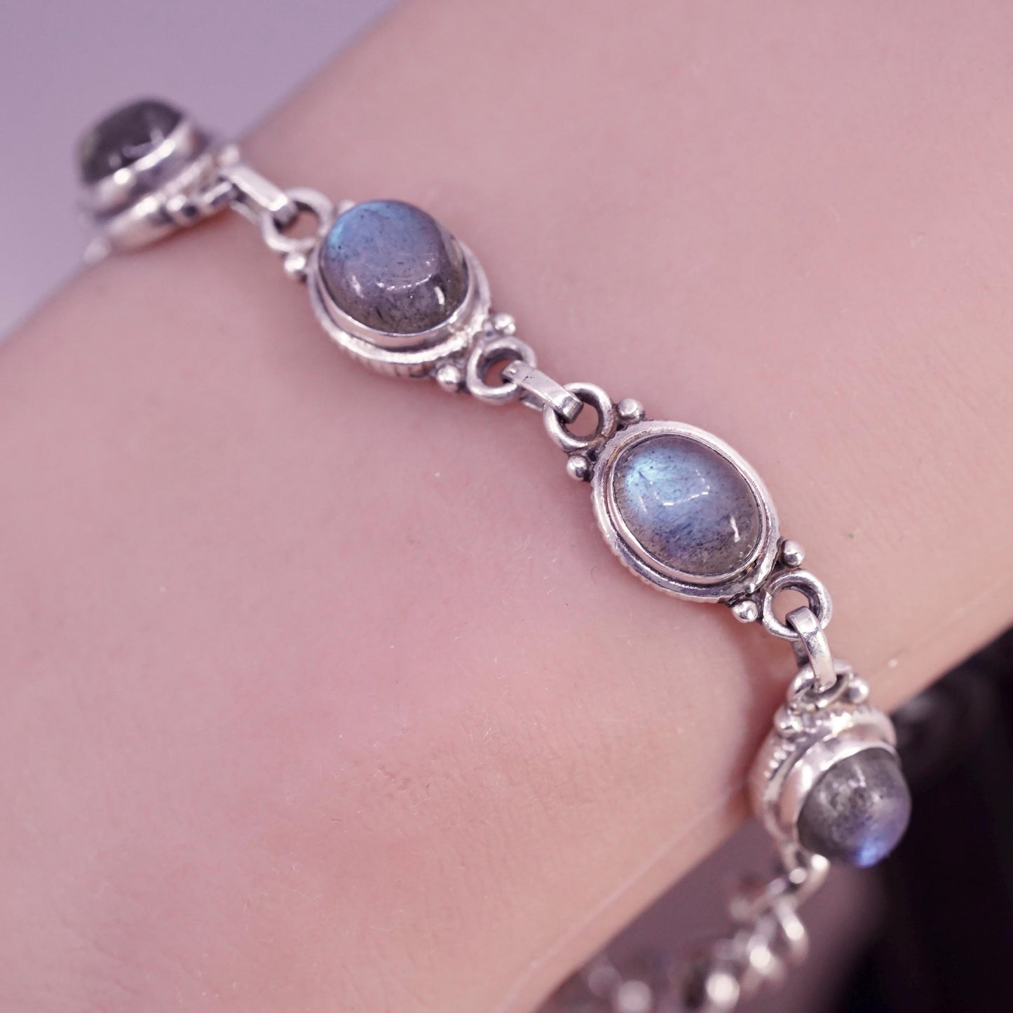 7.25", vintage sterling 925 silver handmade bracelet with moonstone