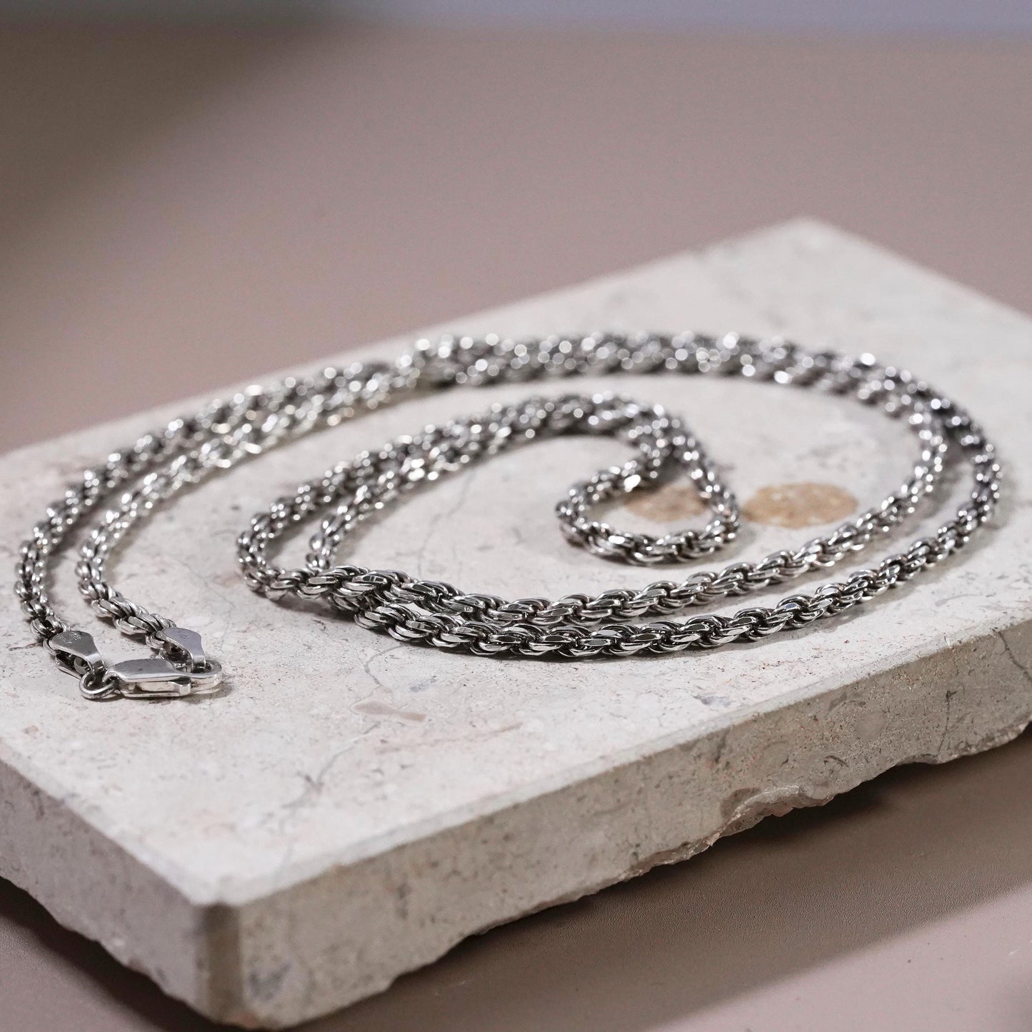 30", 3mm, vintage Sterling silver handmade necklace, 925 diamond cut rope chain