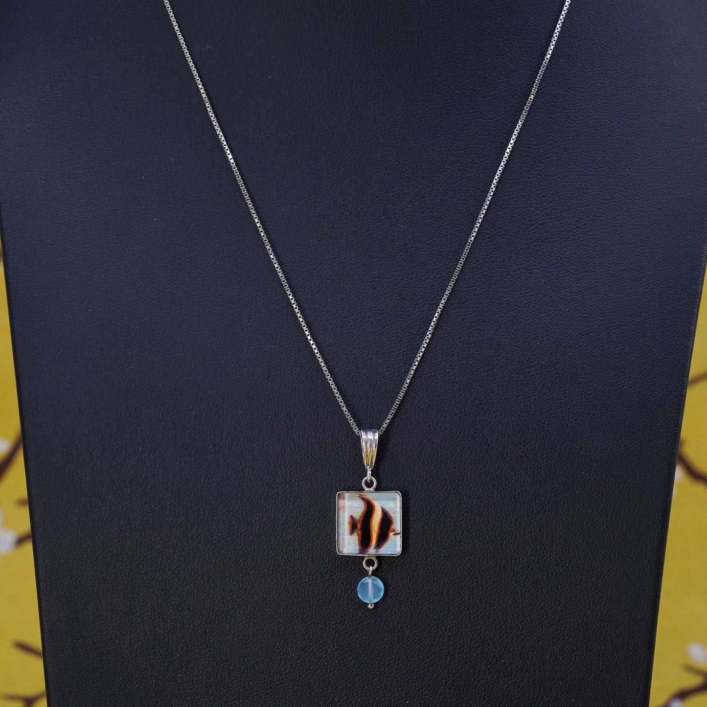 18”, Sterling 925 silver handmade necklace, double sided fish butterfly pendant