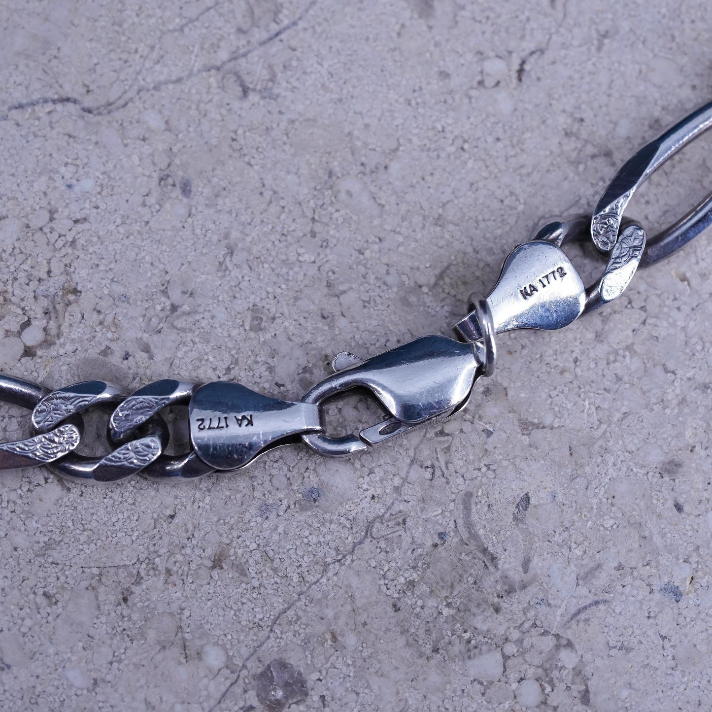 22", Italian KA 1772 Sterling silver necklace, bold 925 figaro link chain