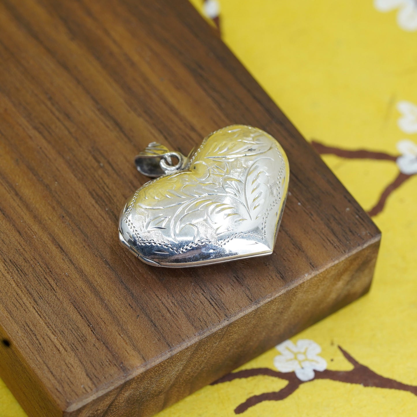 Vintage Sterling silver handmade photo locket pendant, puffy textured 925 heart