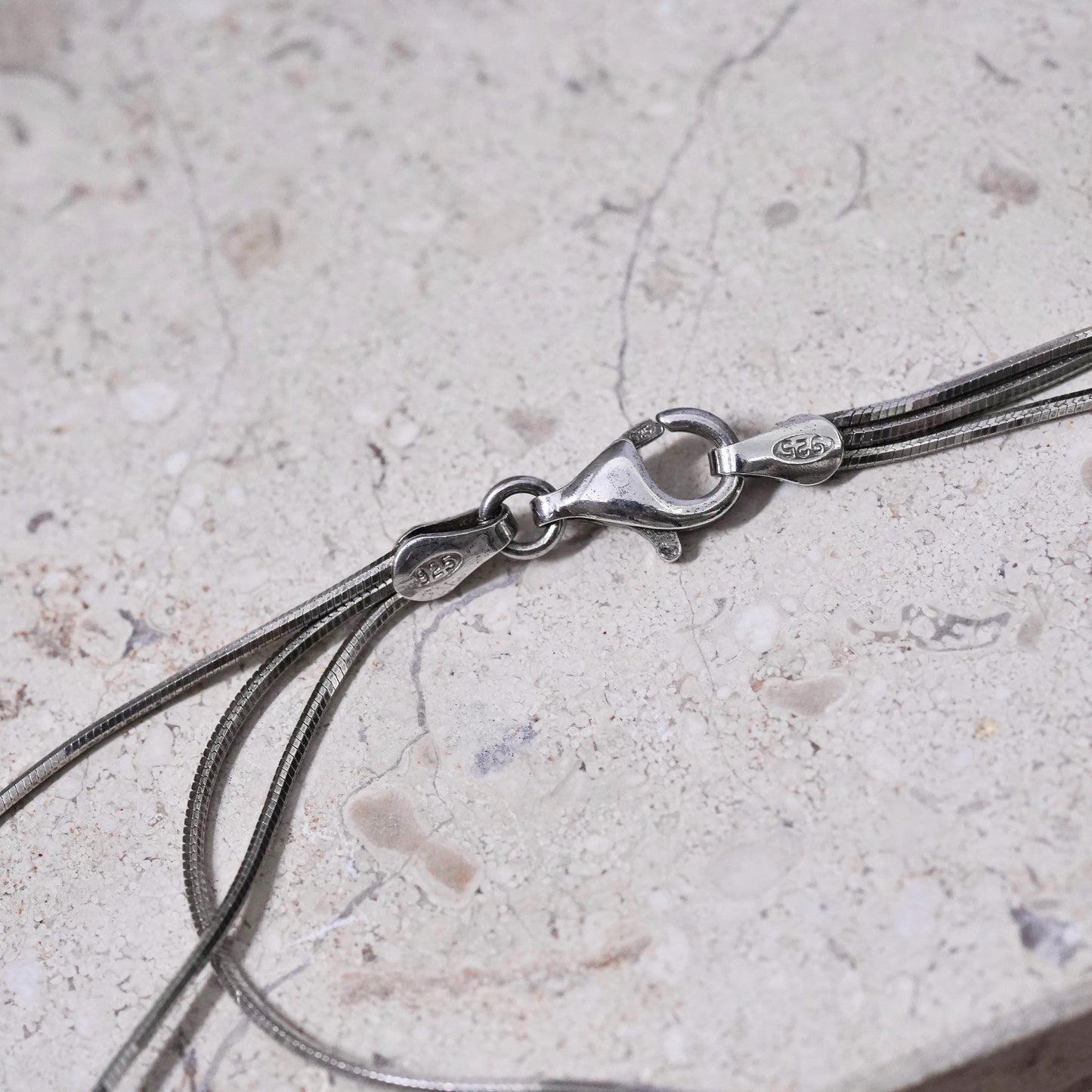 16”, multi 3 strands Sterling silver necklace, 925 snake chain knotted pendant