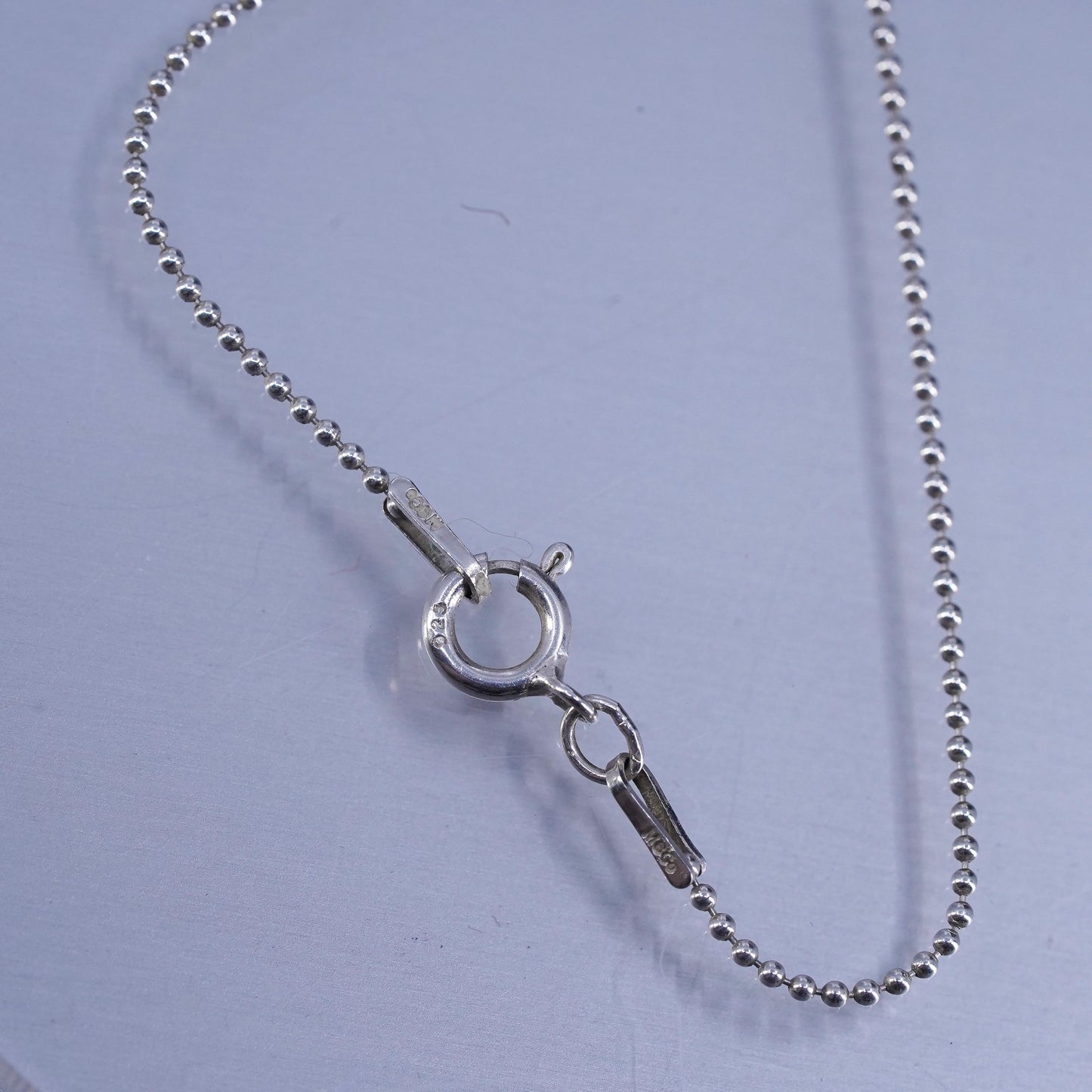 18” 1mm, vintage Italy Sterling 925 silver bead chain necklace