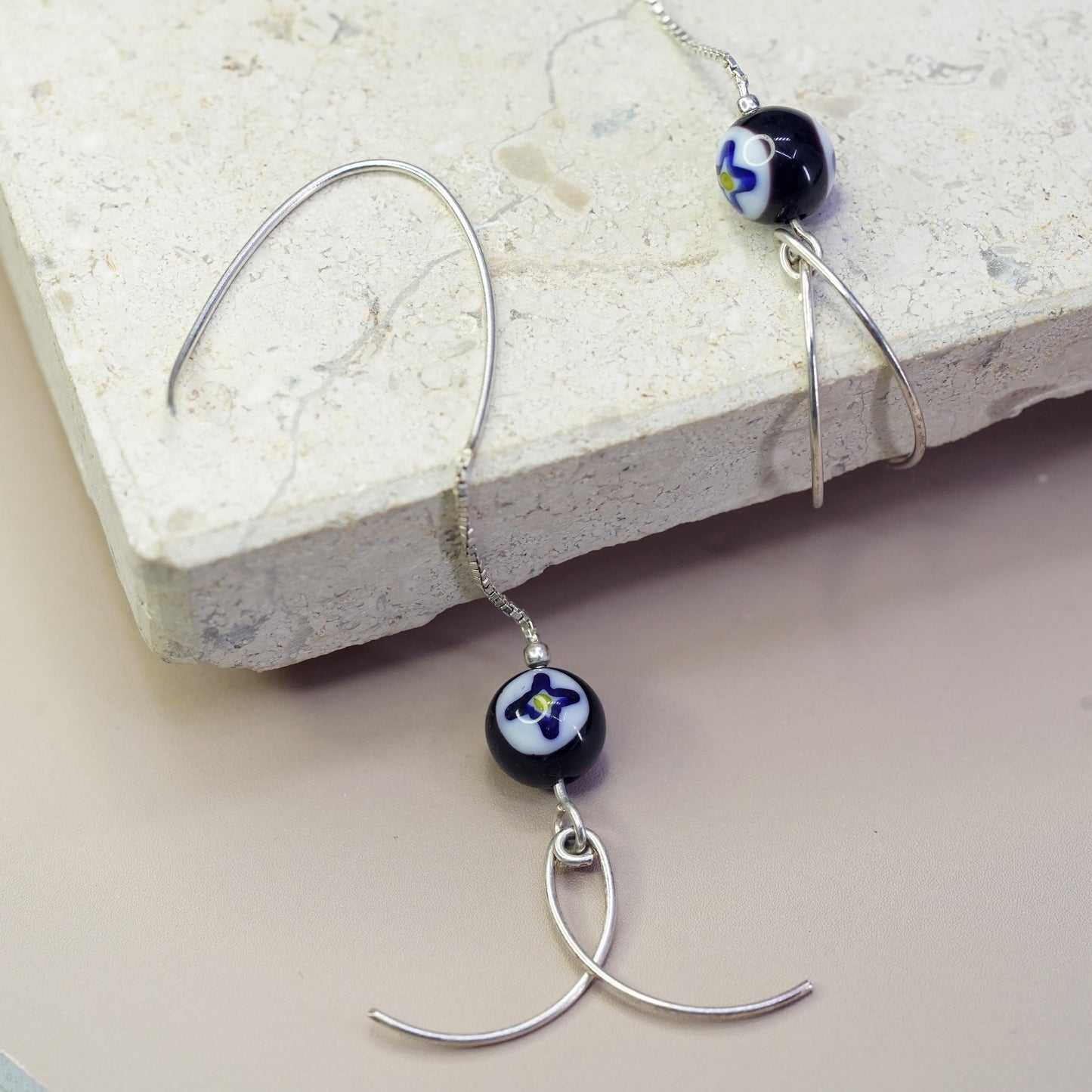 Vintage Sterling silver 925 handmade earrings with artisan glass
