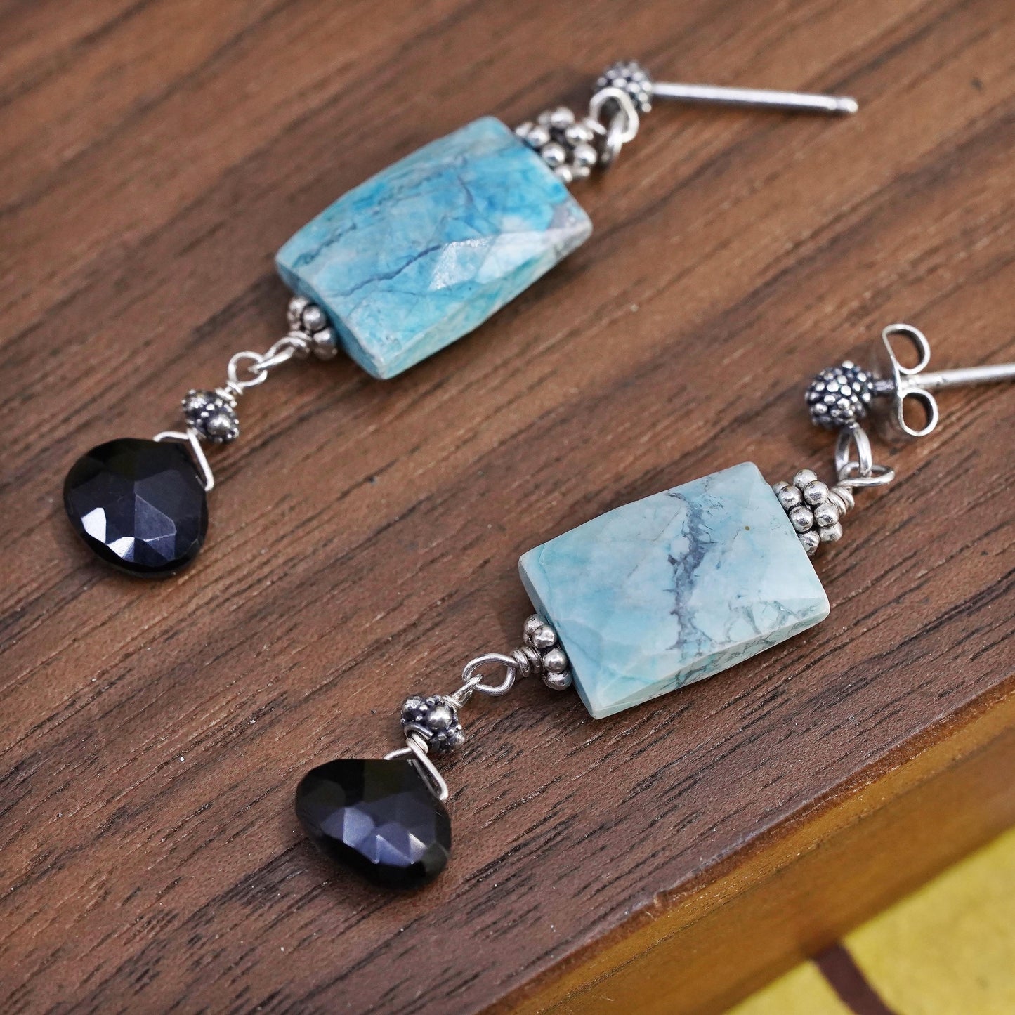 Southwestern Sterling 925 silver handmade earrings with turquoise and onyx