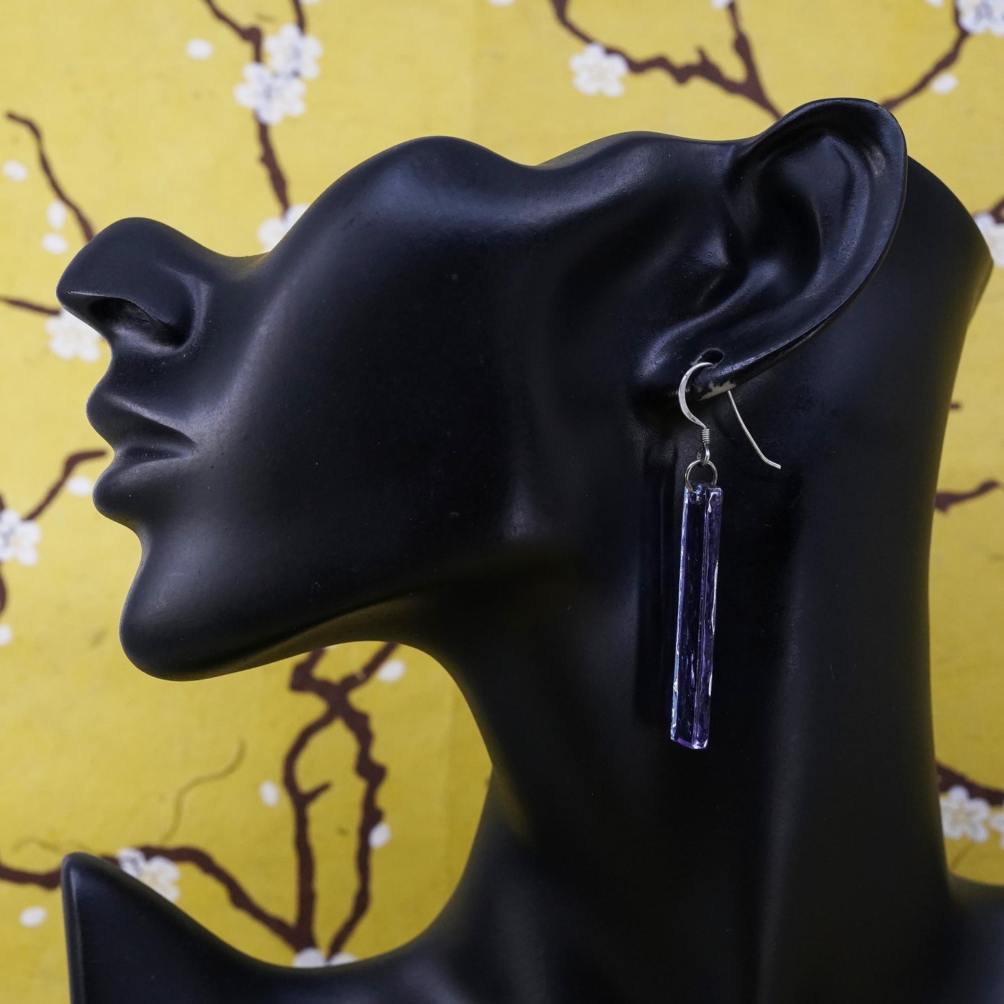 Vintage sterling 925 silver handmade earrings with purple glass dangles
