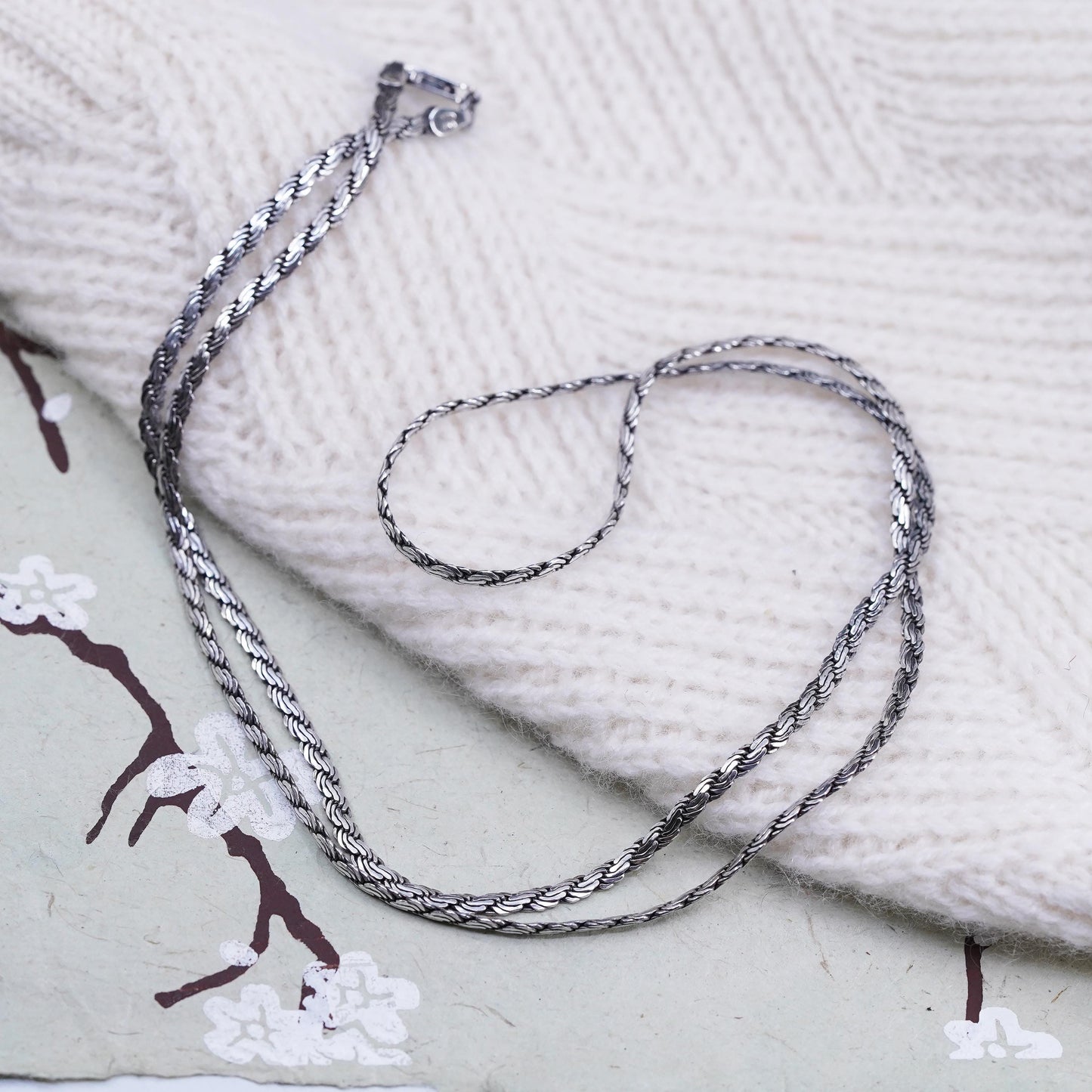 24", 3mm, Vintage sterling silver flatten curb chain, 925 men's necklace