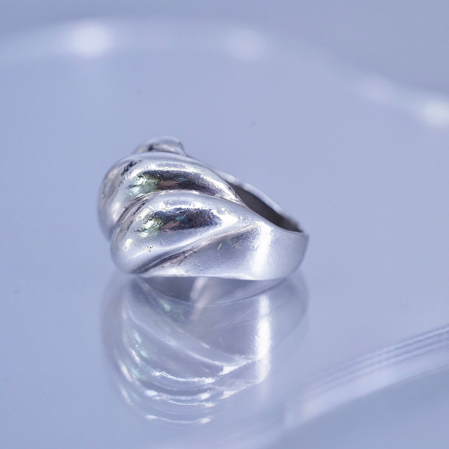 Size 6, vintage Sterling 925 silver handmade ring, ribbed band
