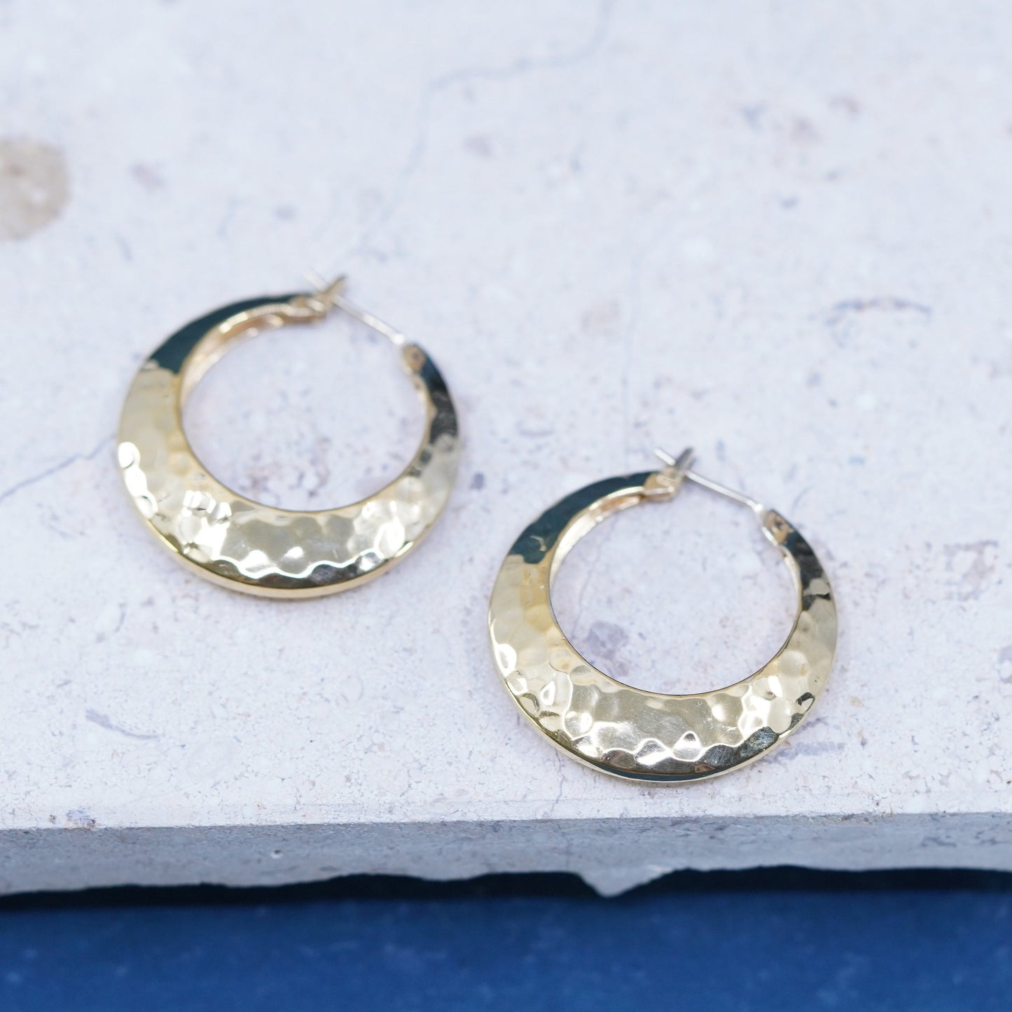 1”, vermeil gold over Sterling silver handmade hammered earrings, 925 hoops