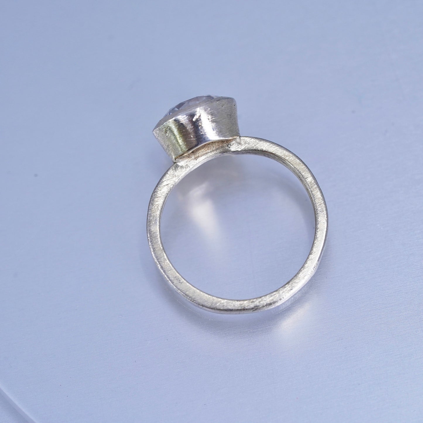 Size 7, vintage matte brass handmade ring with clear cz