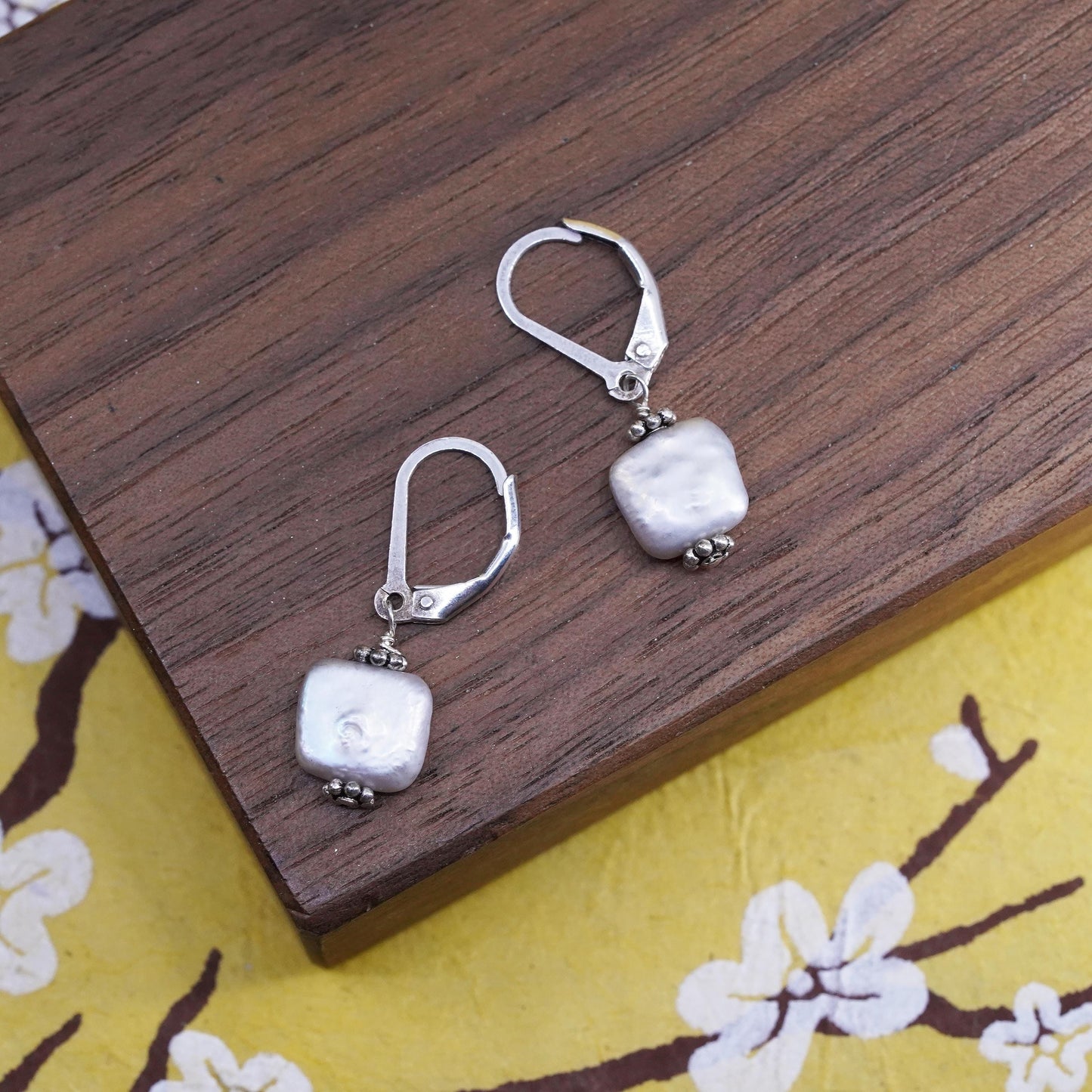 Vintage Sterling 925 silver handmade earrings pearl drops