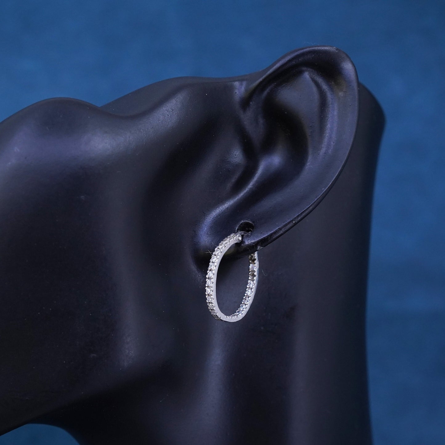 0.75”, vintage Sterling silver handmade earrings, 925 hoops, huggie with cz