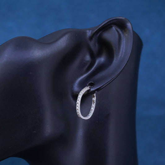 0.75”, vintage Sterling silver handmade earrings, 925 hoops, huggie with cz