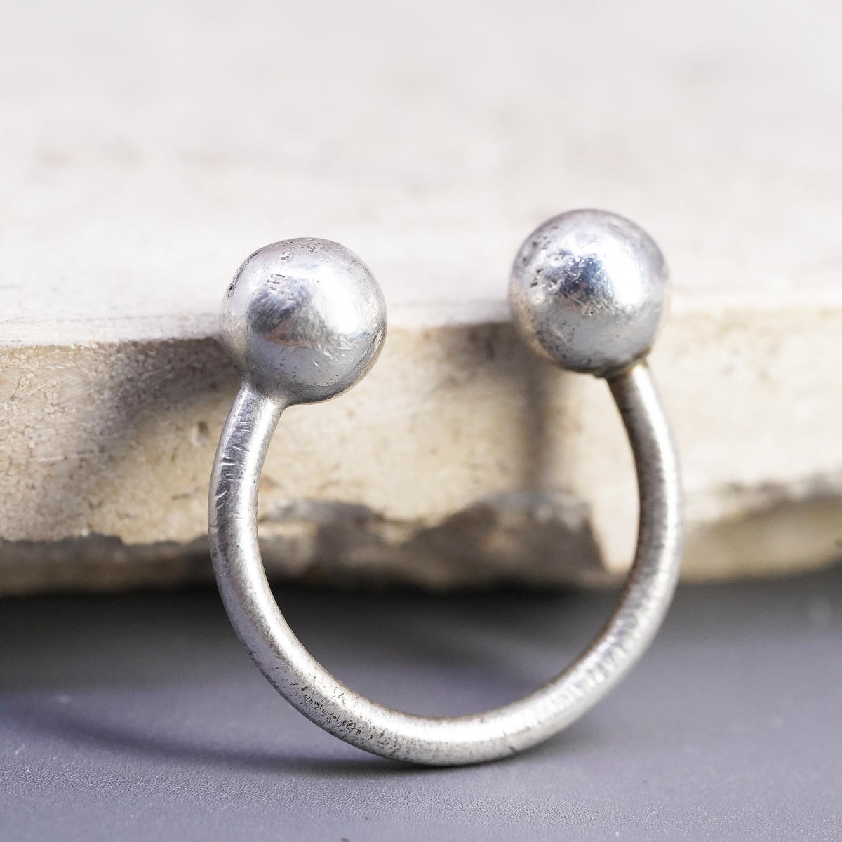 VTG Sterling Silver Open Cuff Bracelet Double Ball Bangle Minimalist Jewelry