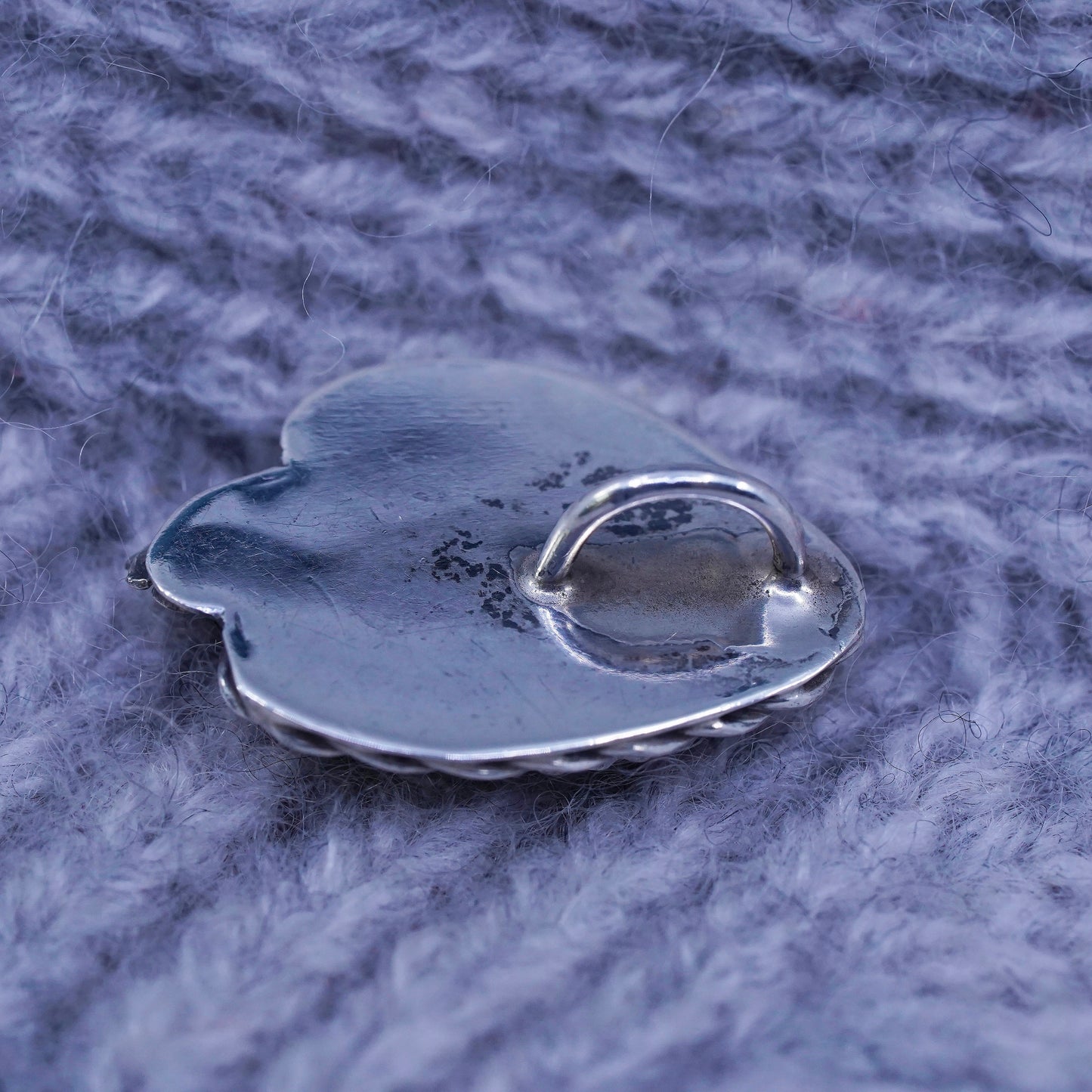 Vintage southwestern Sterling silver handmade abalone pendant with feather