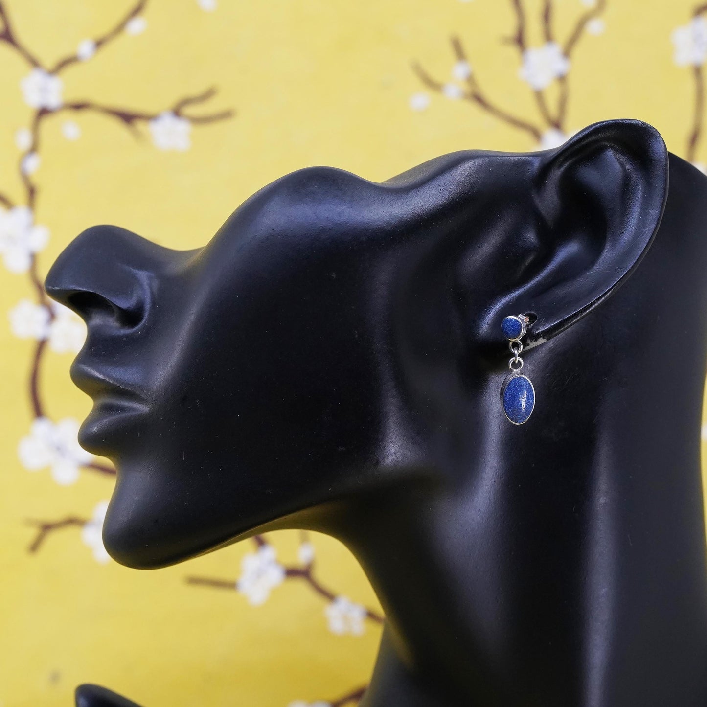 vintage Peruvian Sterling silver handmade earrings, 950 lapis lazuli dangles