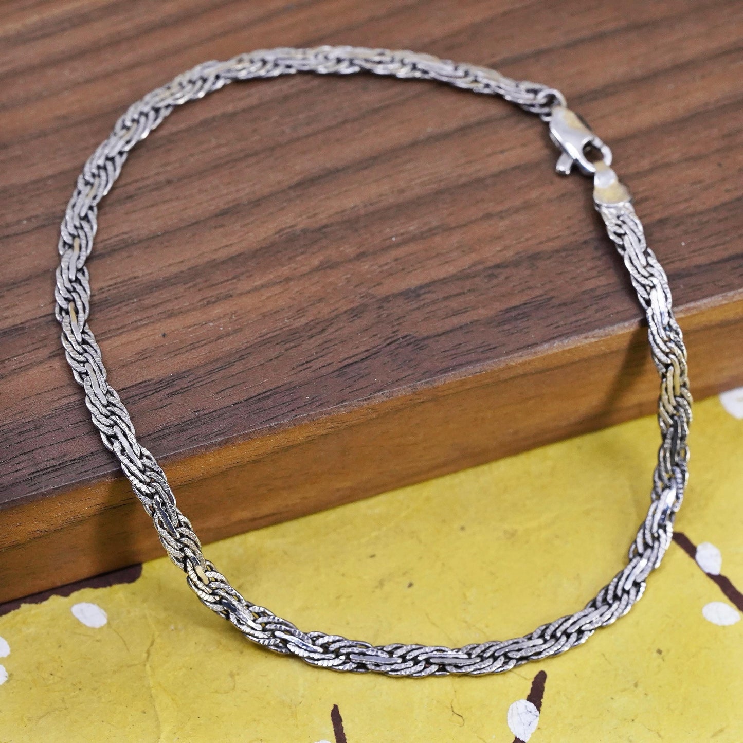 9.75”, vintage Sterling silver handmade curb bracelet, 925 flatten curb anklet