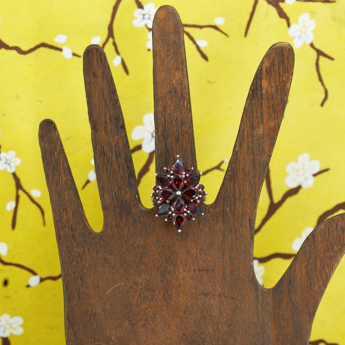 Size 8, vintage Sterling 925 silver handmade ring with cluster ruby