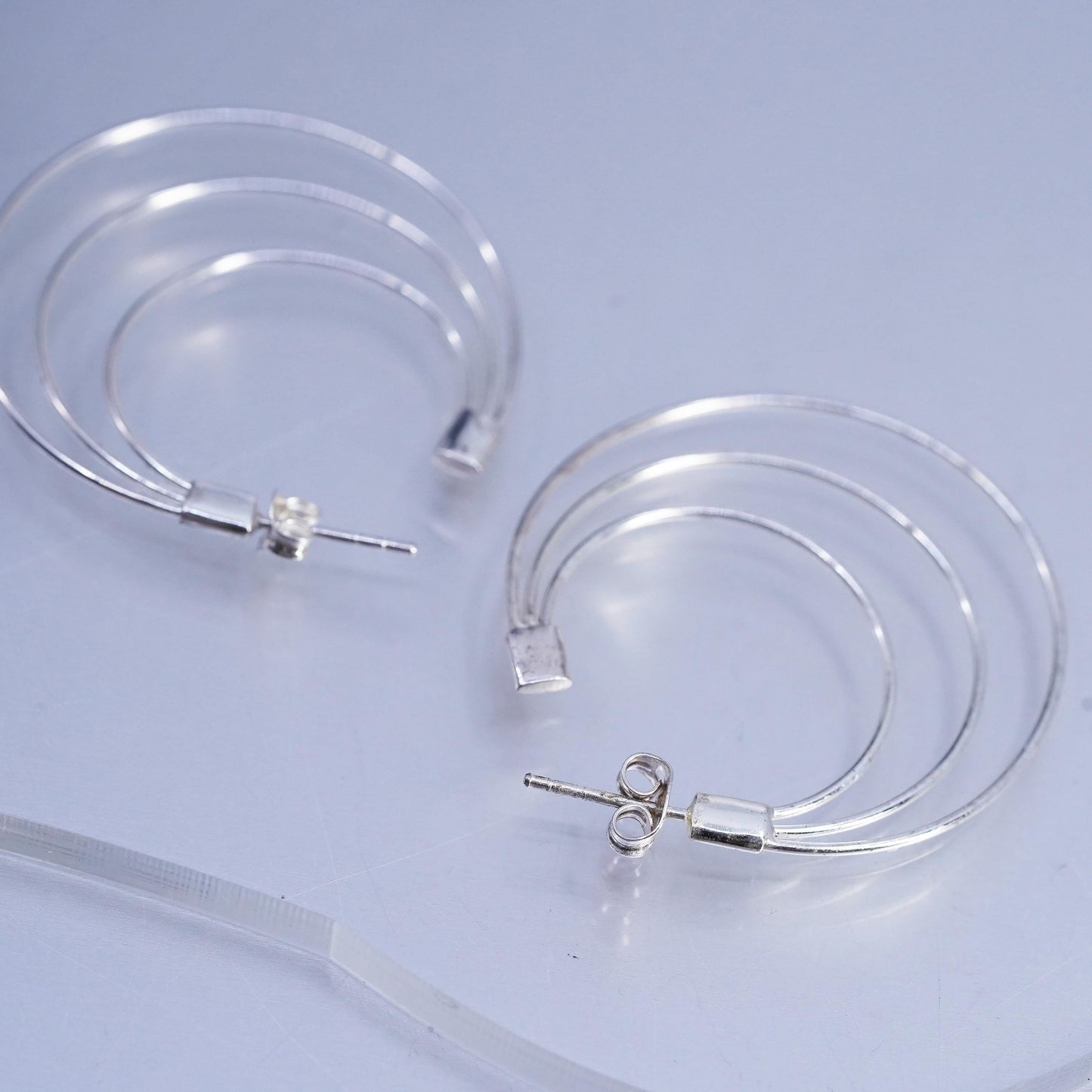 1.5", Vintage Sterling silver Handmade hoops, 925 huggie wired earrings