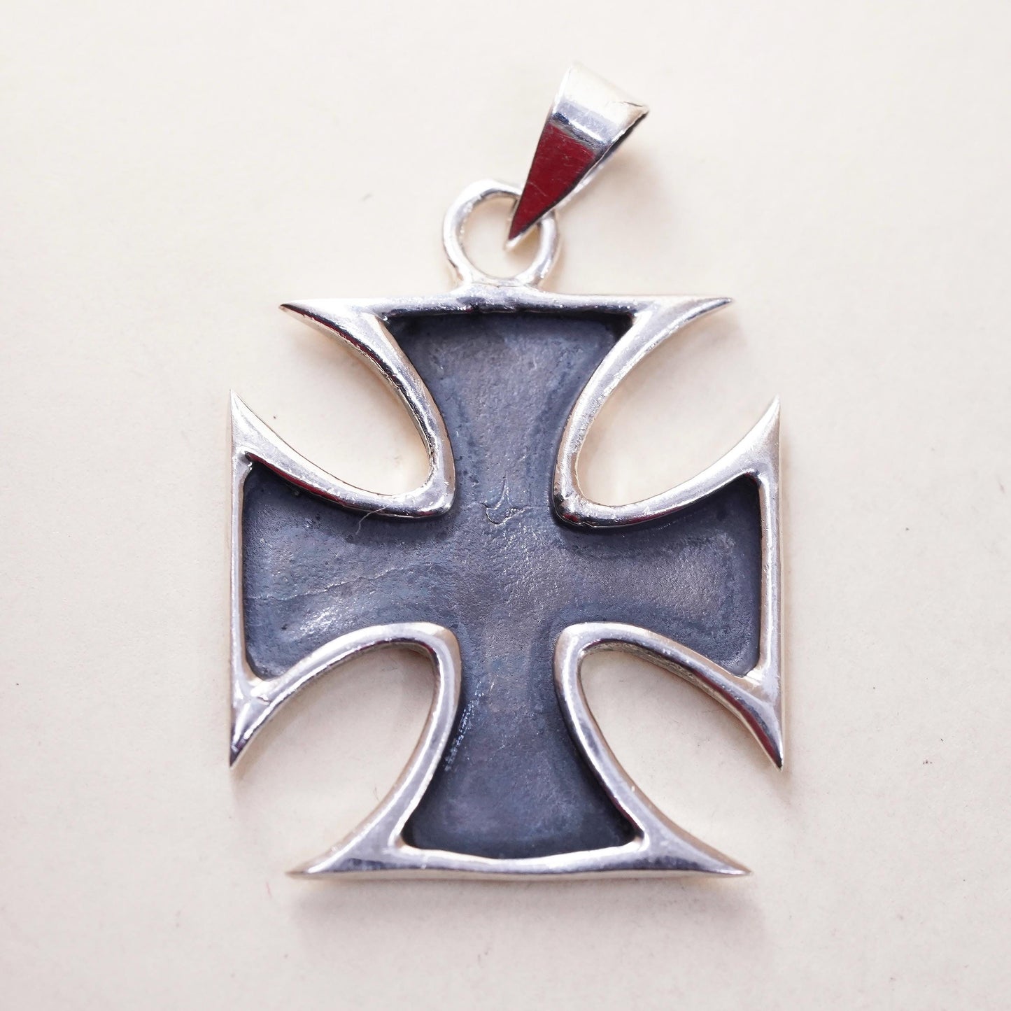Sterling Silver Maltese Cross Pendant, Gothic Cross Charm, Biker Jewelry