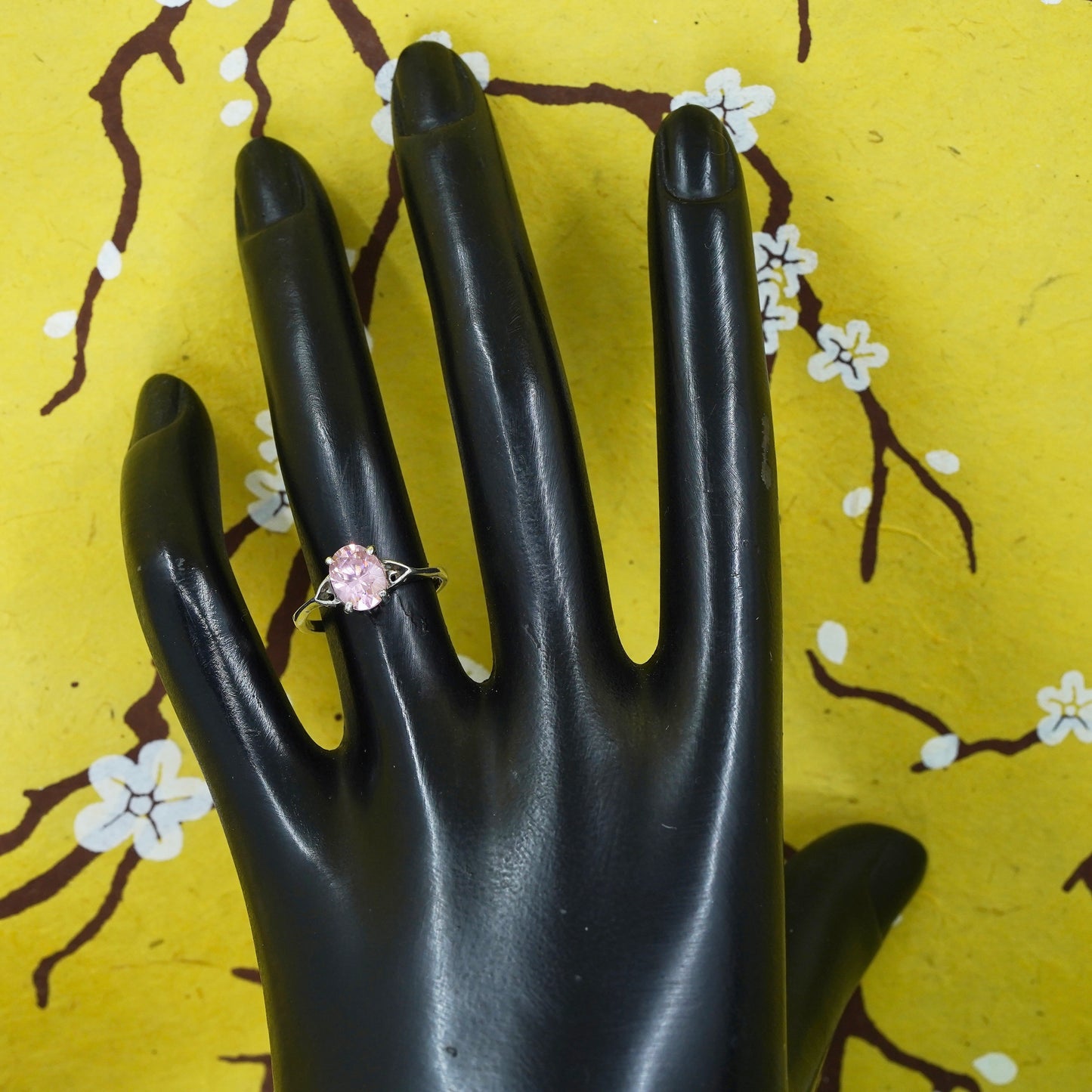 Size 9.5, vintage Sterling 925 silver handmade ring with pink crystal