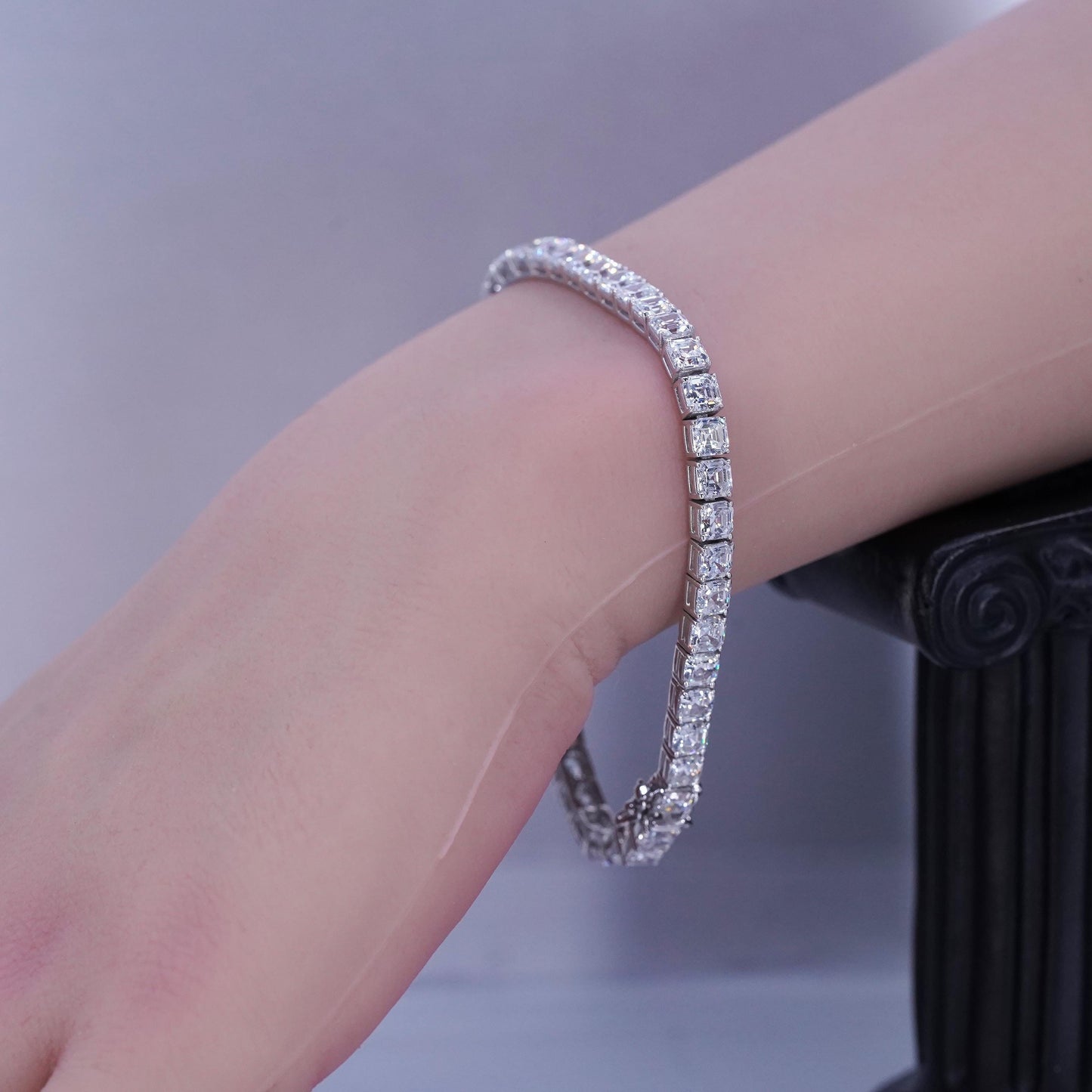 7.25”, Vintage Italy Sterling 925 silver handmade tennis bracelet chain with Cz