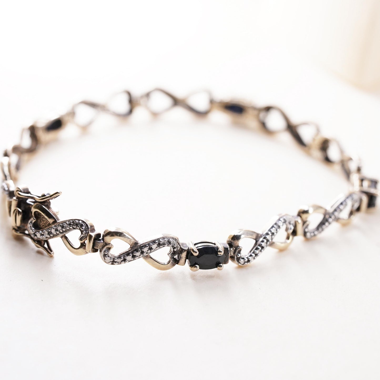 7.25”, vermeil gold sterling silver tennis bracelet, 925 oval sapphire diamond
