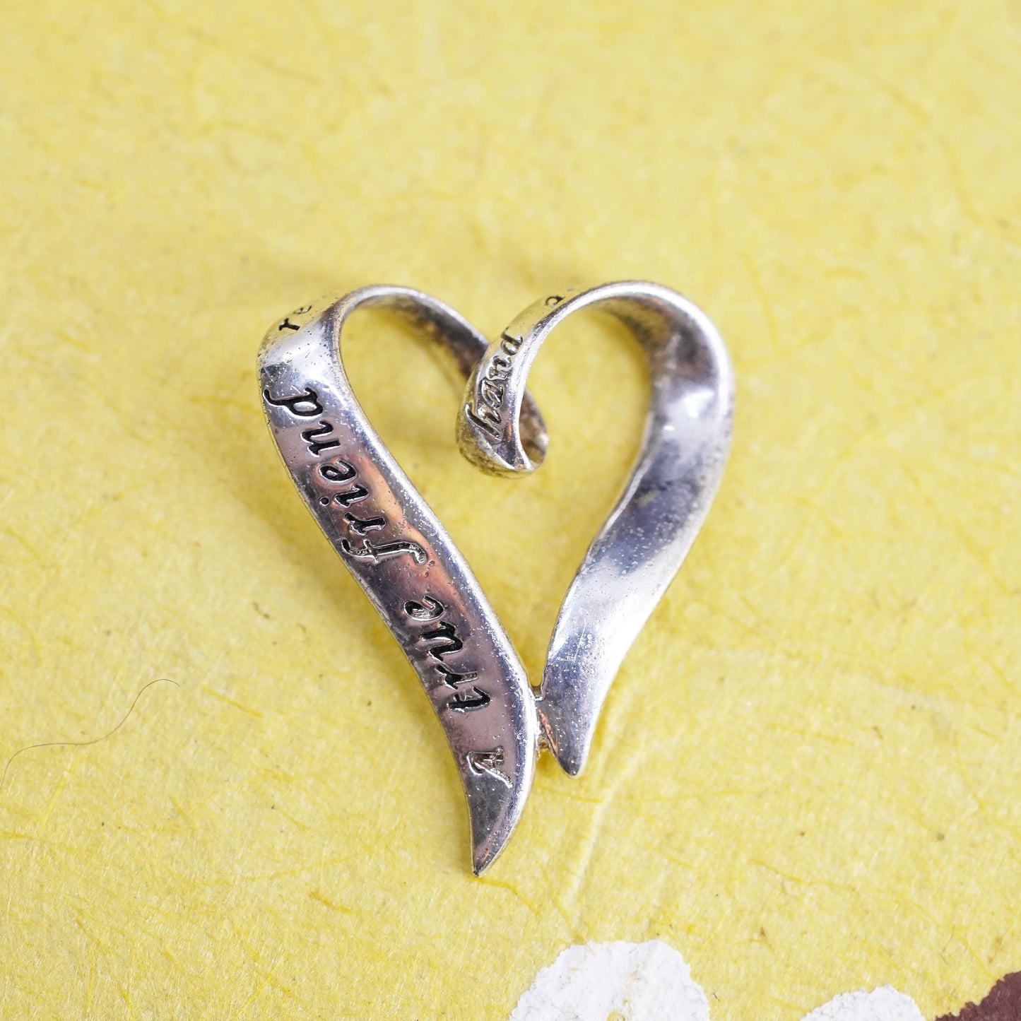 Vintage Sterling silver handmade quote pendant, 925 heart