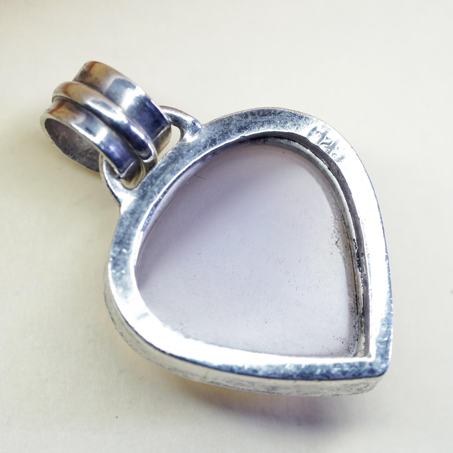 Vintage Sterling 925 silver handmade pendant lavender pink teardrop Chalcedony