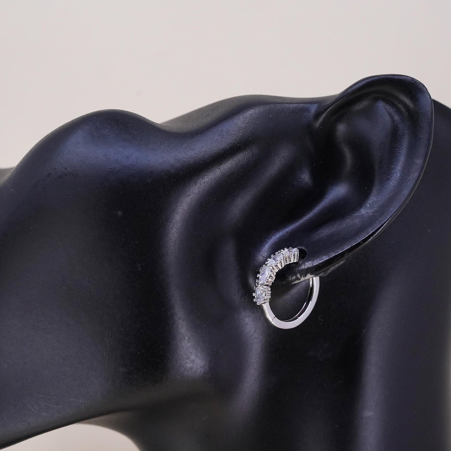 0.75", Vintage sterling silver loop single earring, primitive hoop with cz