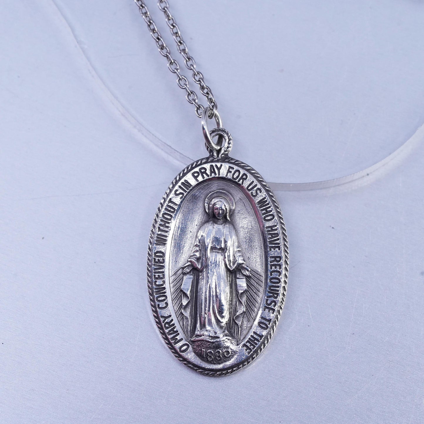 Vintage sterling 925 silver handmade necklace with Virgin Mary pendant pendant
