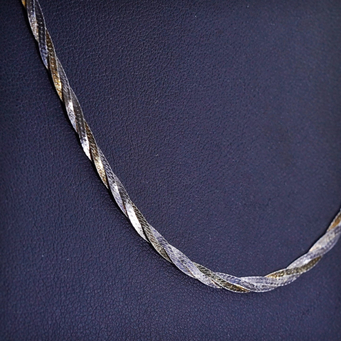 18” 3mm, vintage Italy Sterling 925 silver woven braided herringbone necklace