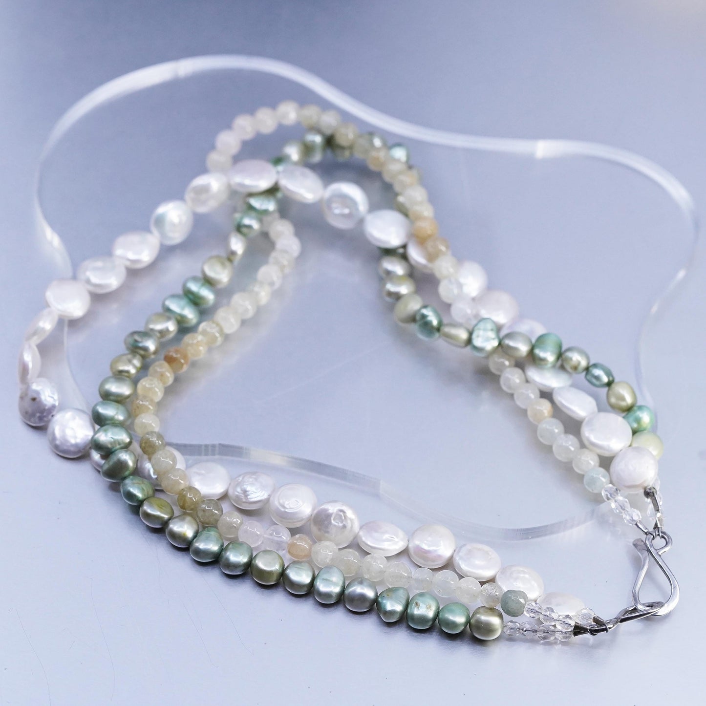 16", vintage multi strands coin pearl necklace with Sterling 925 silver clasp