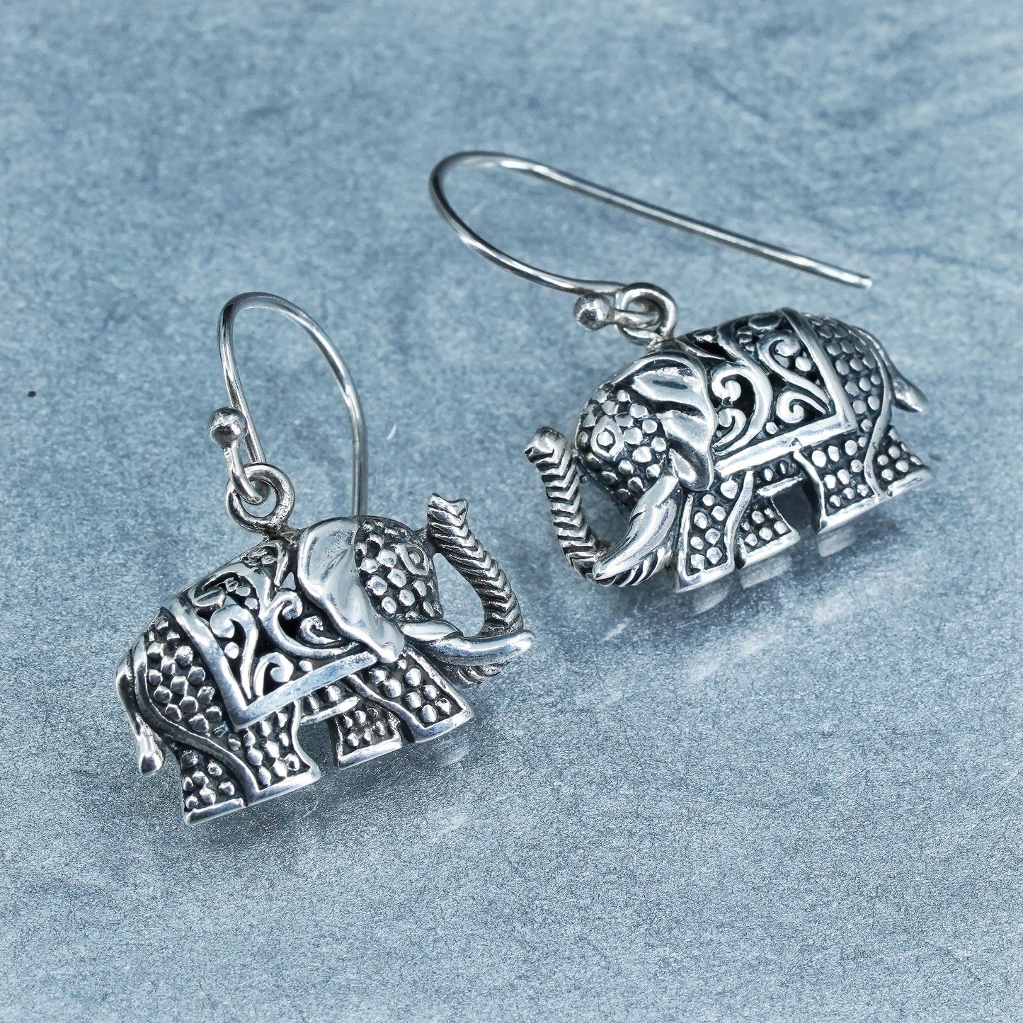 Vintage Sterling 925 silver filigree elephant earrings