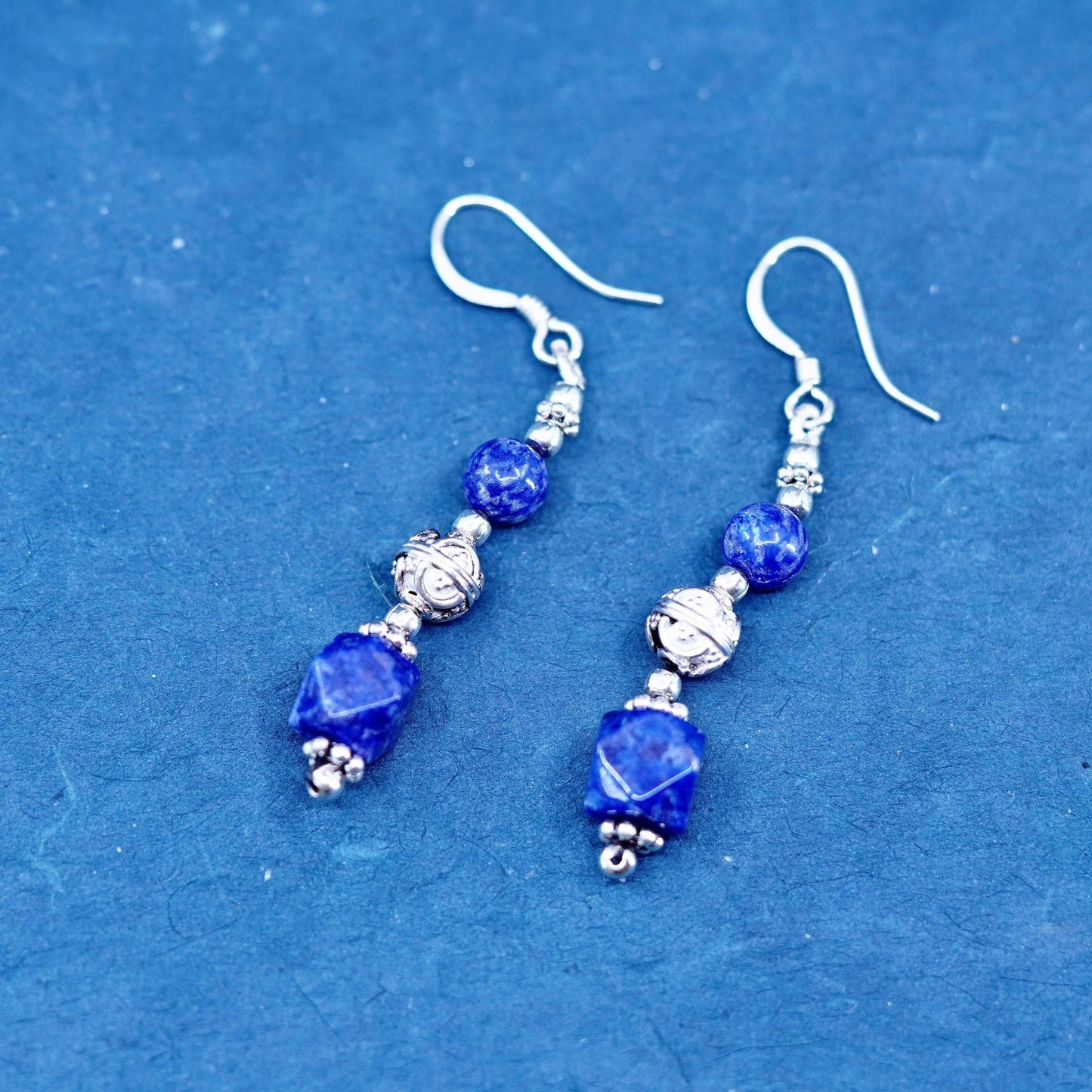 Vintage sterling 925 Silver handmade earrings with sodalite nugget