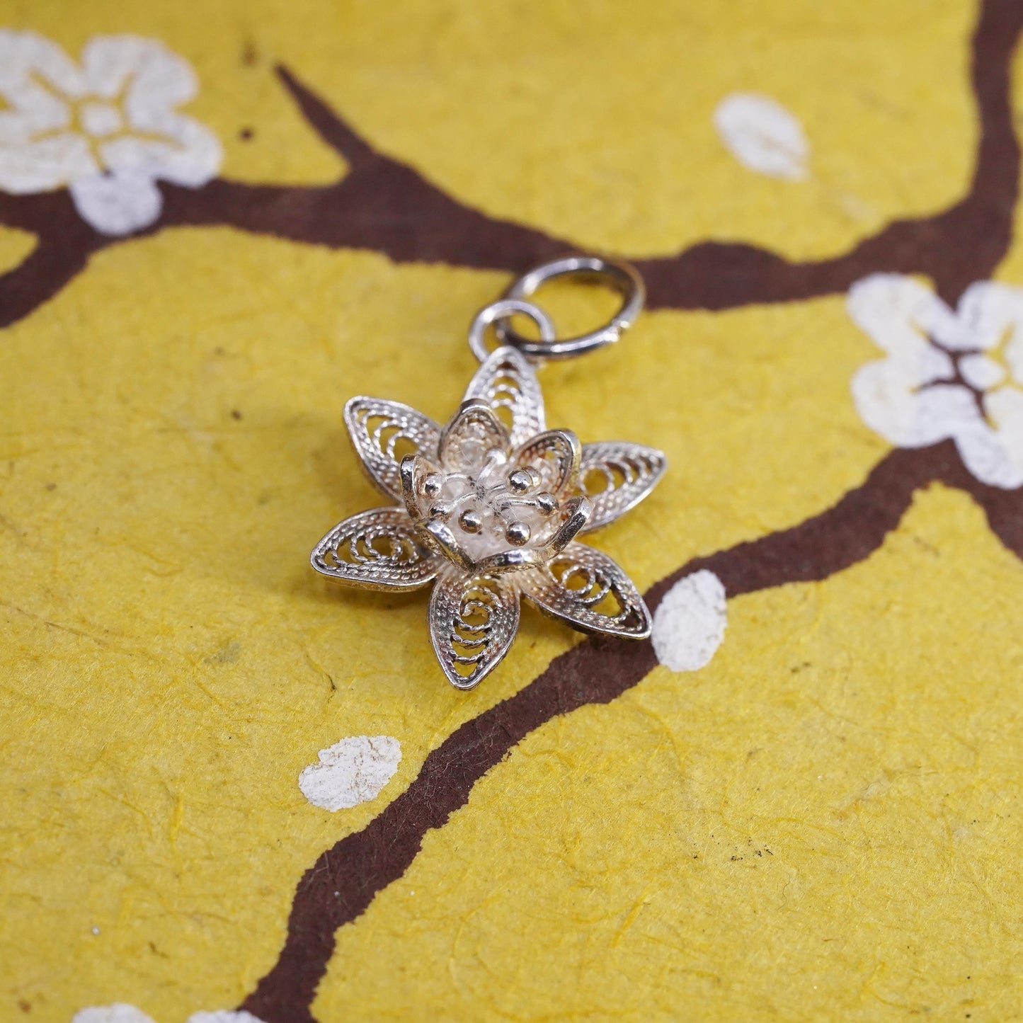 Vintage Sterling silver handmade pendant, 925 filigree flower
