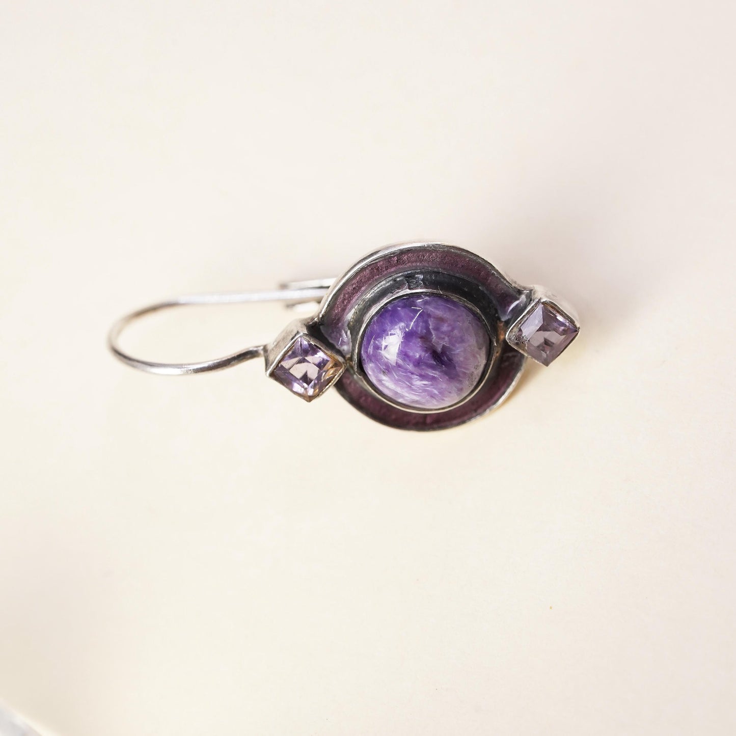 Southwestern sterling silver 925 single earring with amethyst and lever back