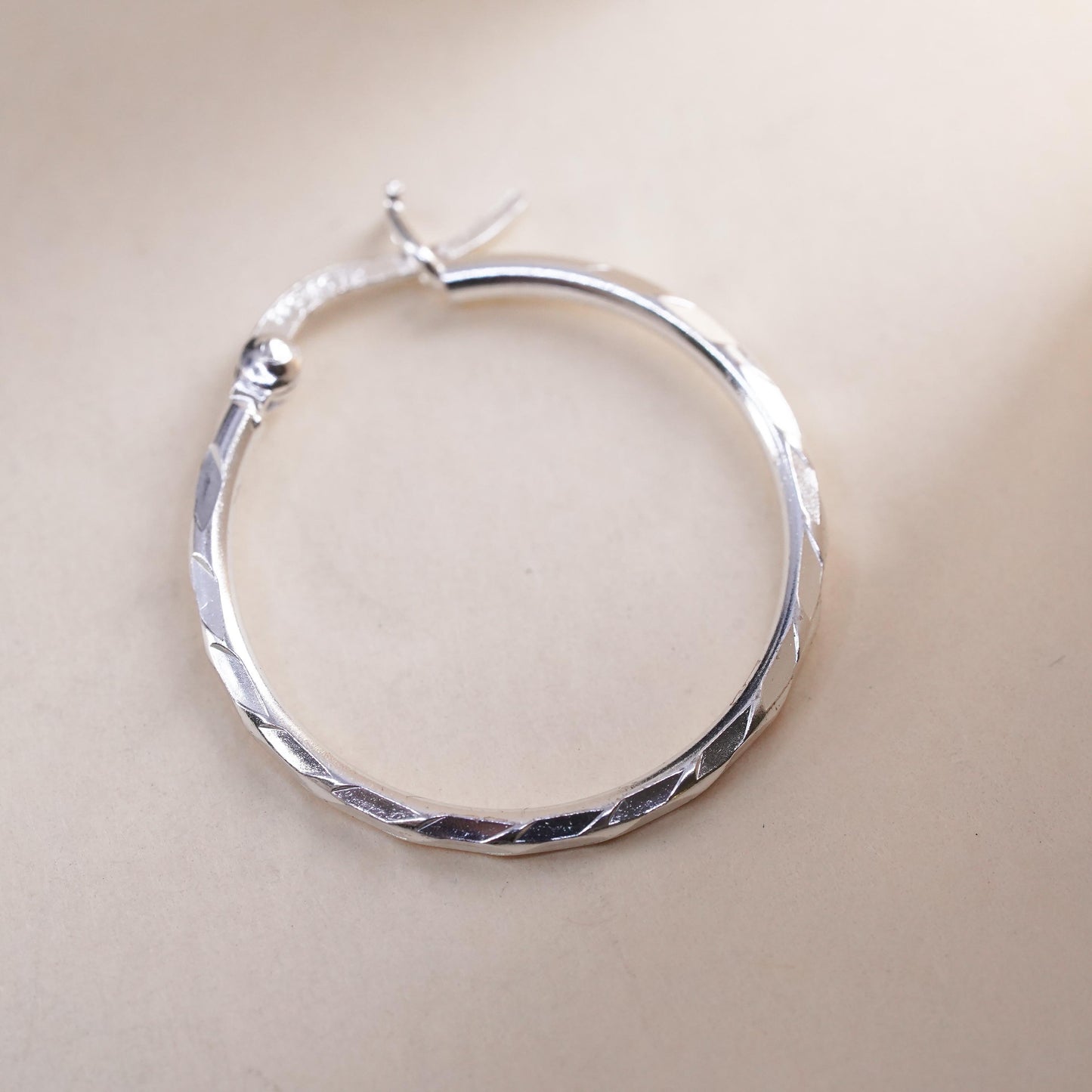 1", Vintage sterling silver loop single earring, textured minimalist hoop