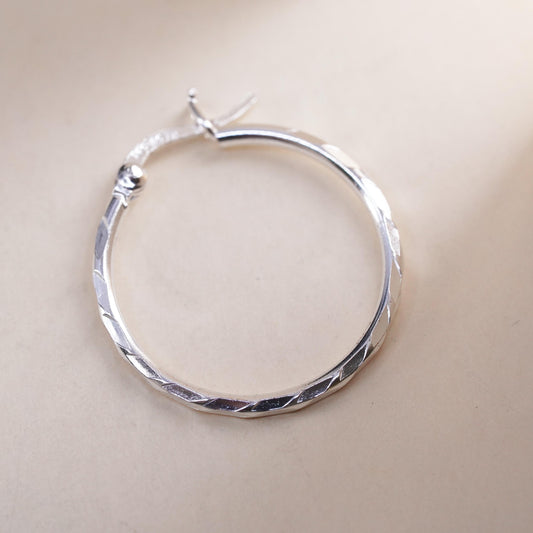 1", Vintage sterling silver loop single earring, textured minimalist hoop