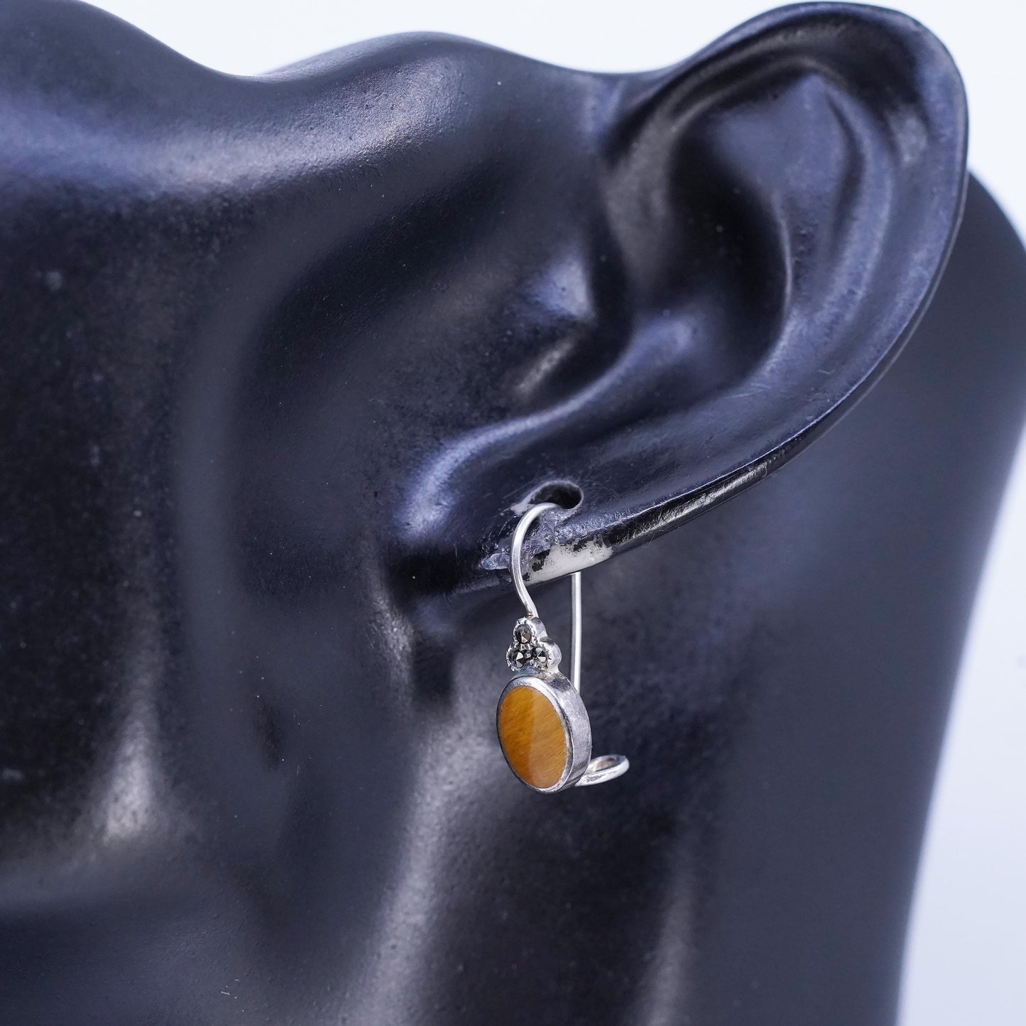 Vintage Sterling Silver Handmade Earrings, 925 Silver with Golden Tiger Eye