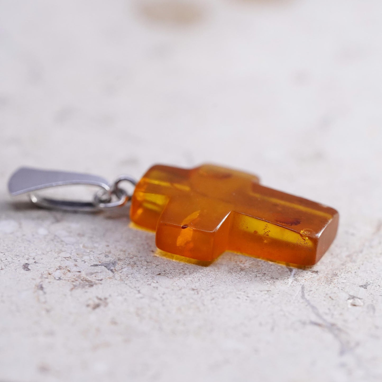 Vintage Sterling 925 silver handmade cross pendant with amber