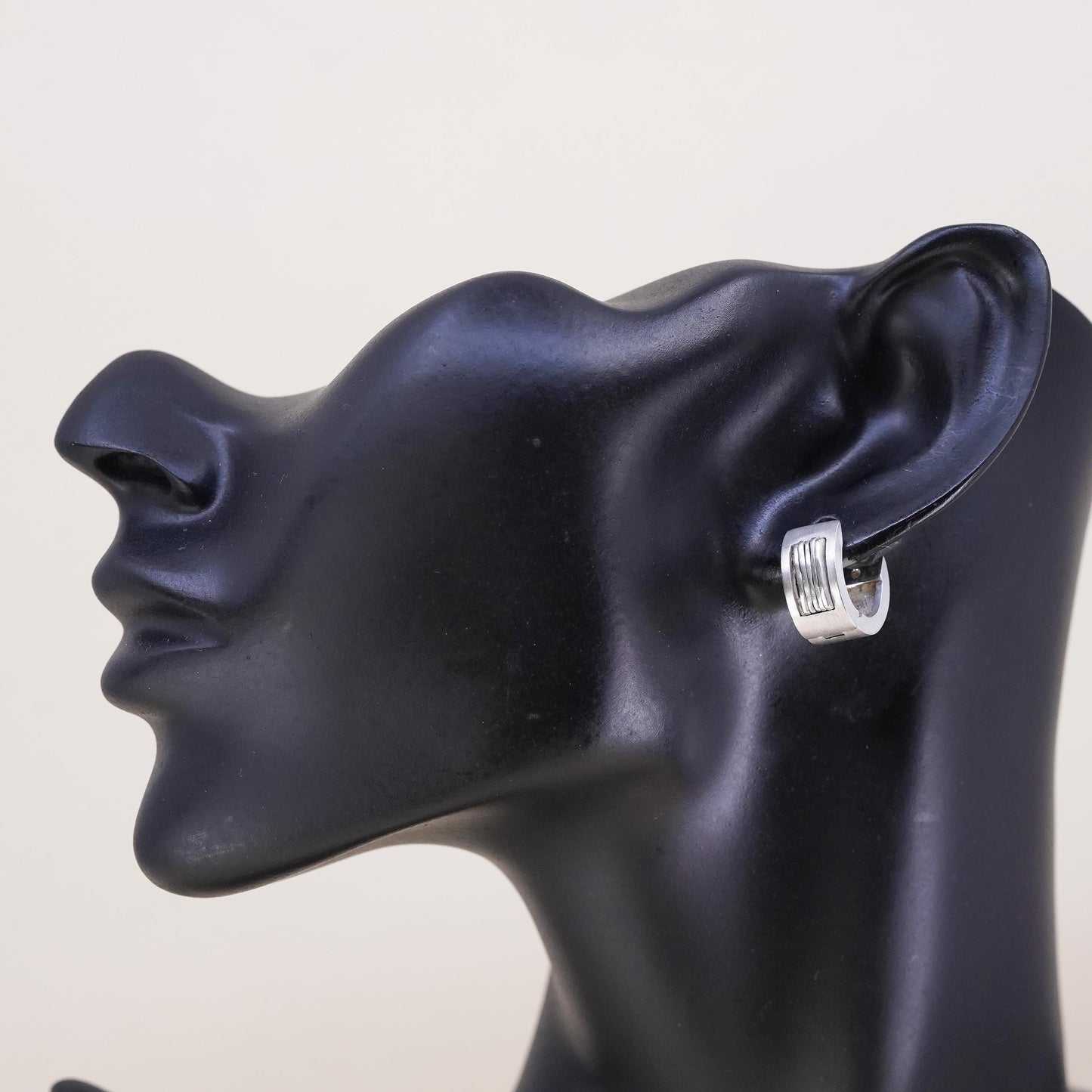 0.5”, Vintage sterling silver single earring, 925 huggie hoop